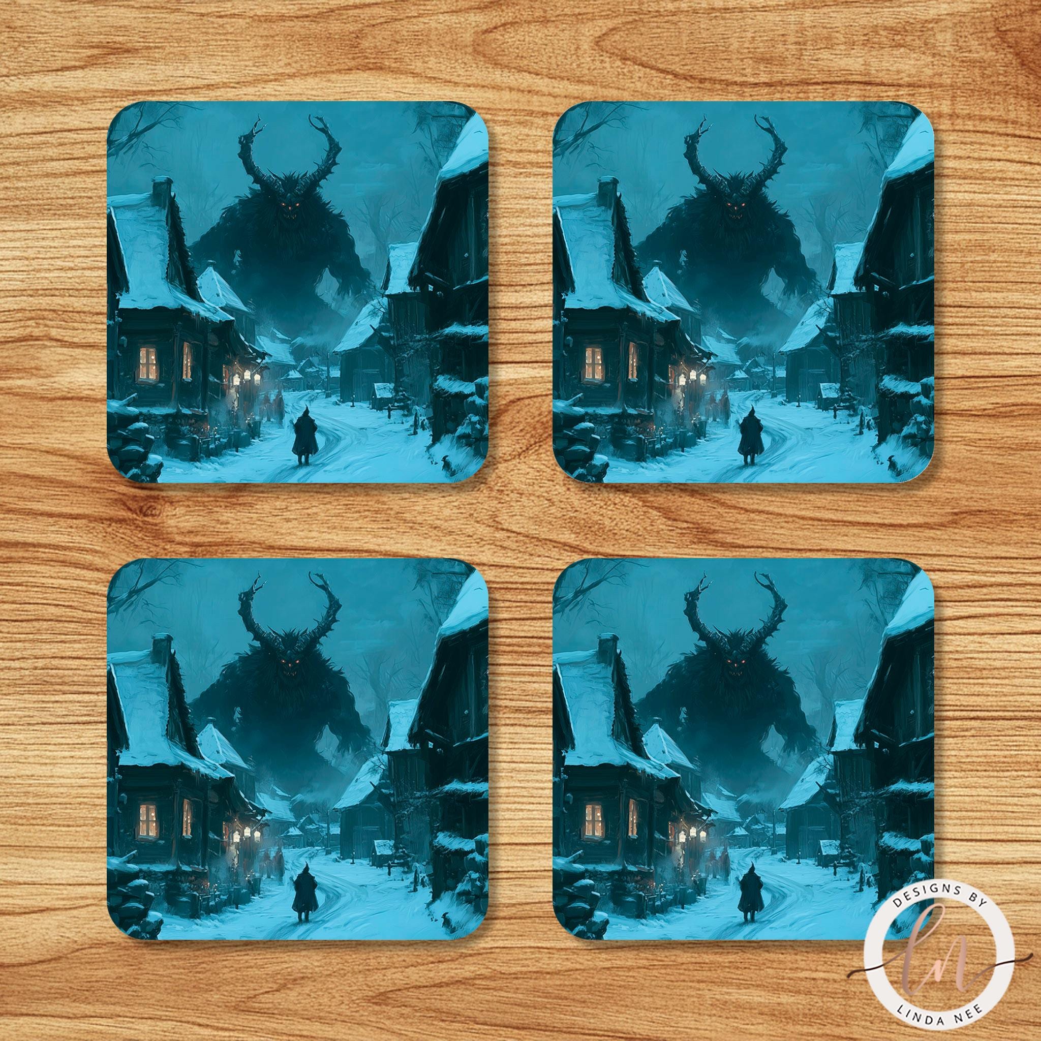 Krampus Coasters Set - Dark Academia Folklore Art