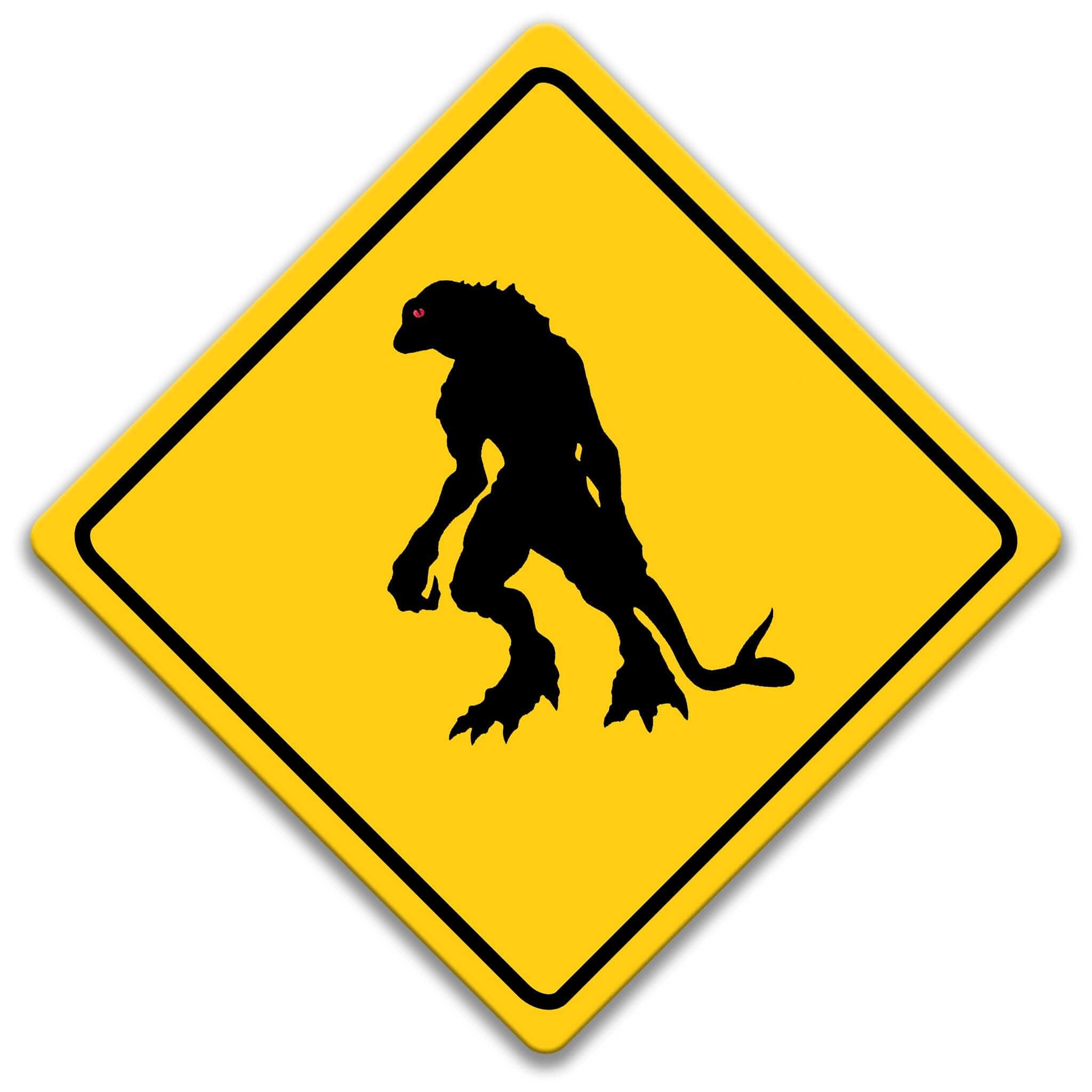 Lizard Man Crossing Caution Sign