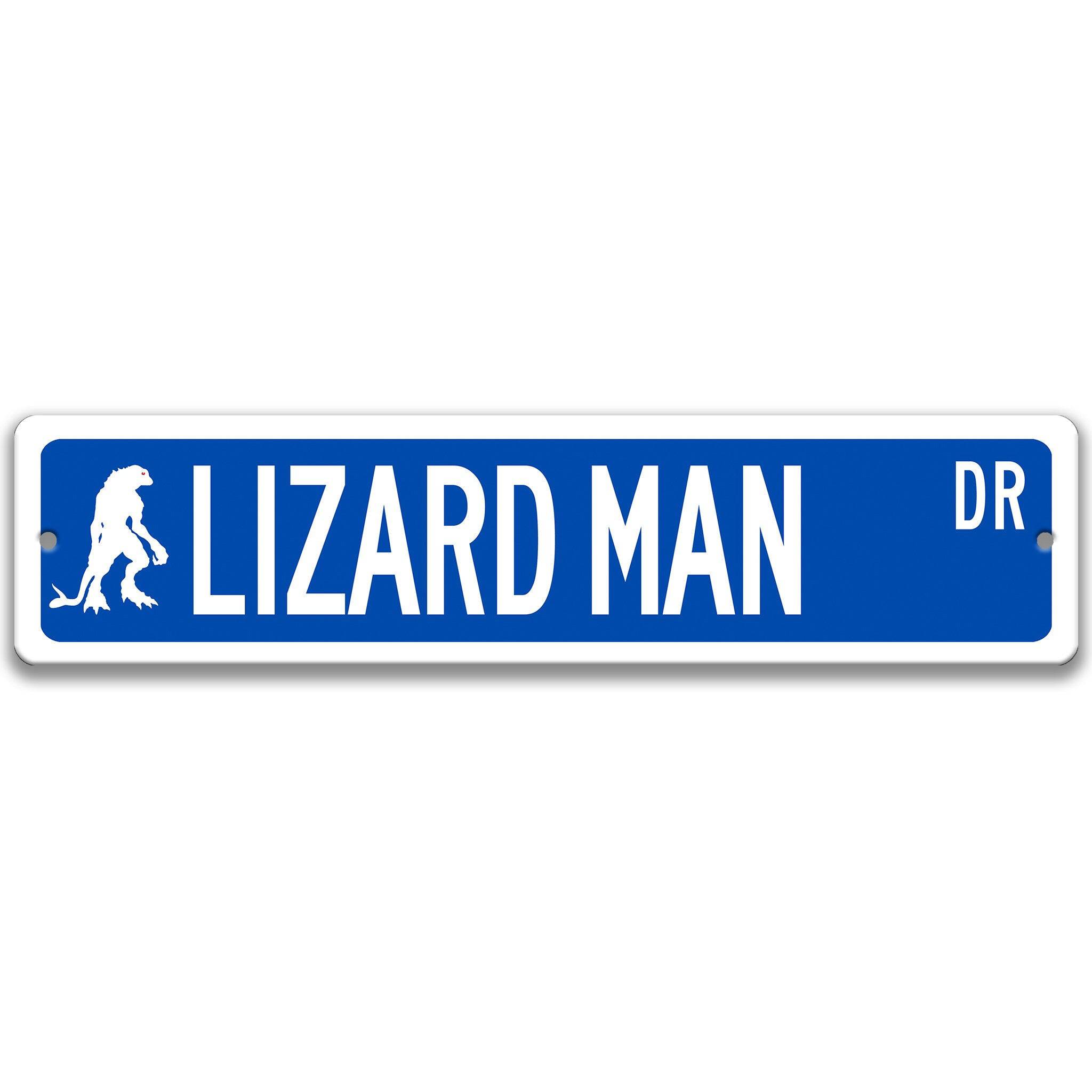 Lizard Man with Silhouette Metal Street Sign