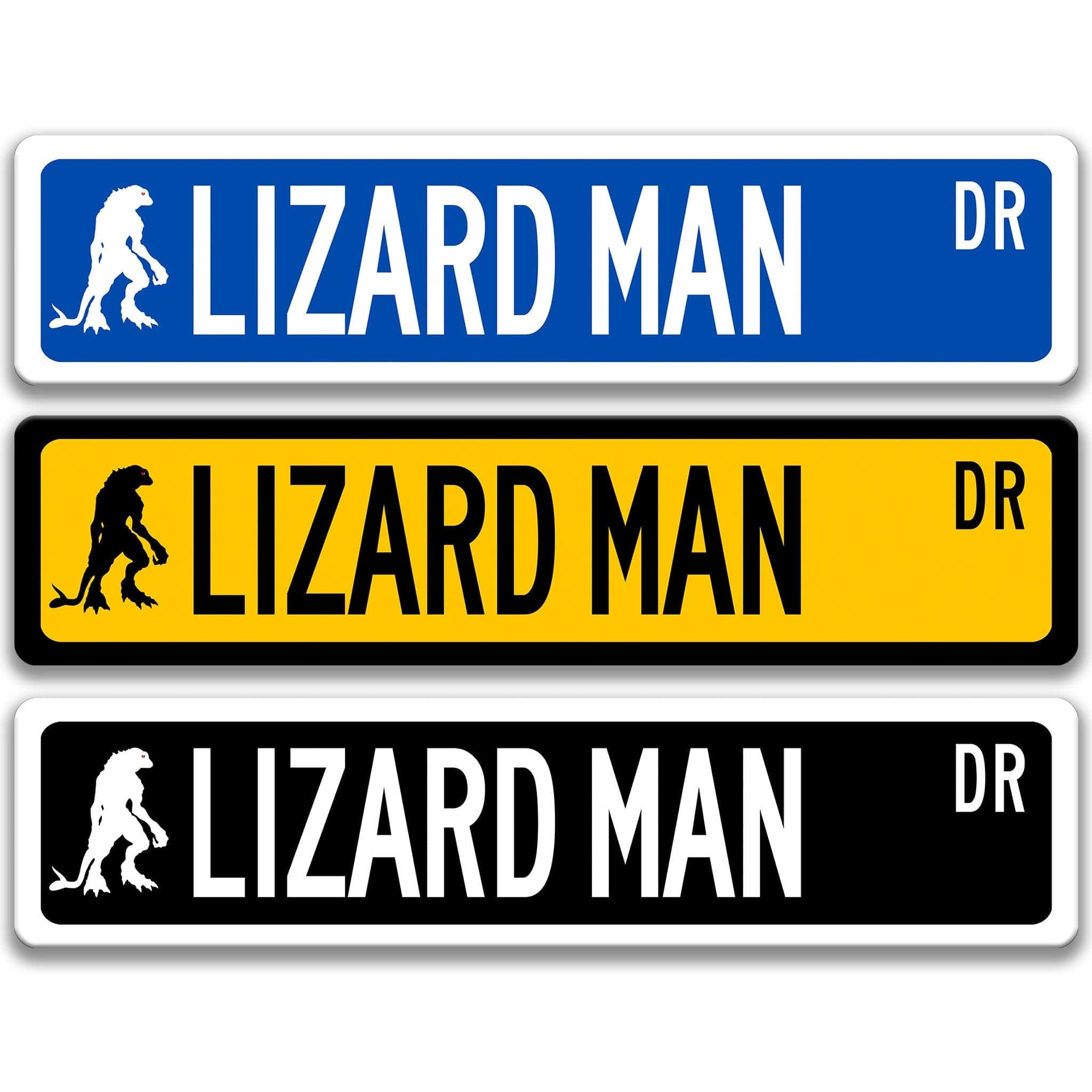 Lizard Man with Silhouette Metal Street Sign