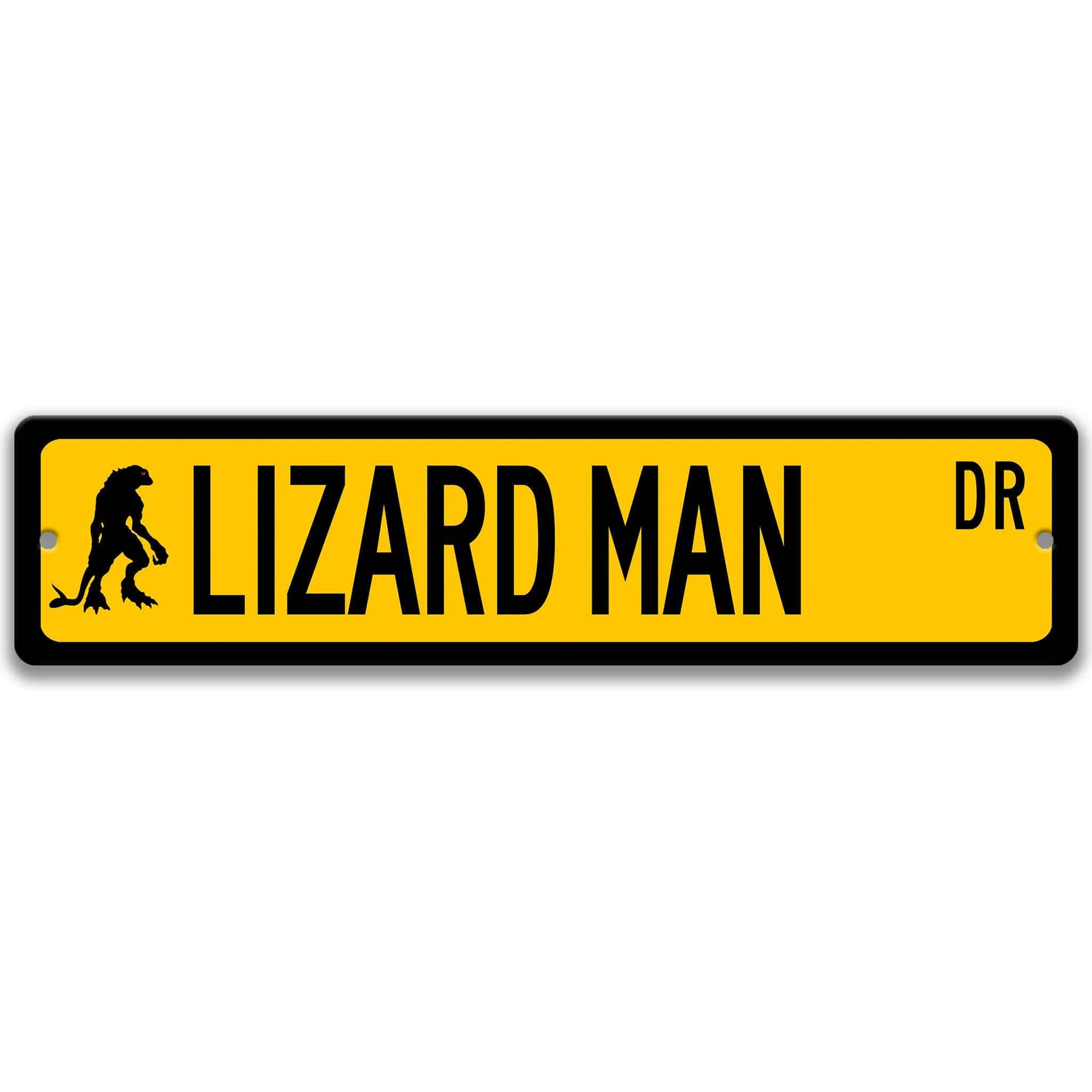 Lizard Man with Silhouette Metal Street Sign