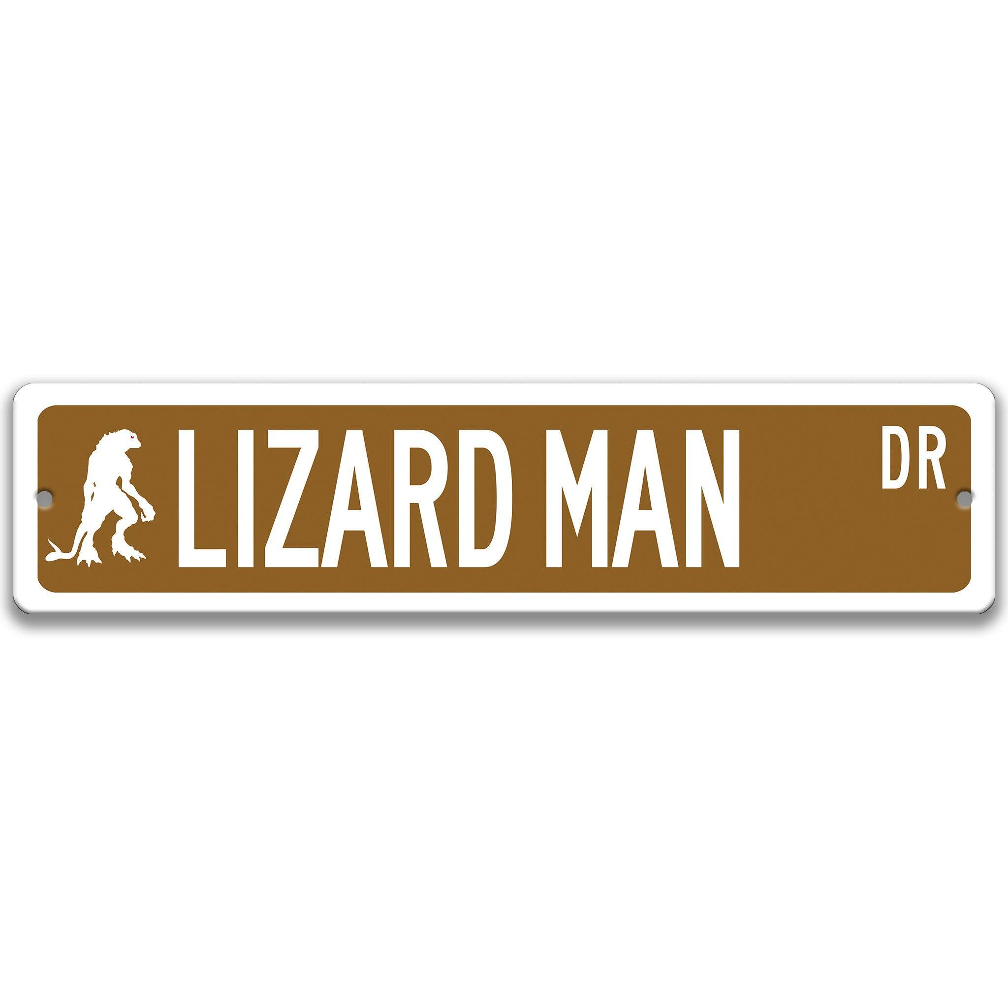 Lizard Man with Silhouette Metal Street Sign