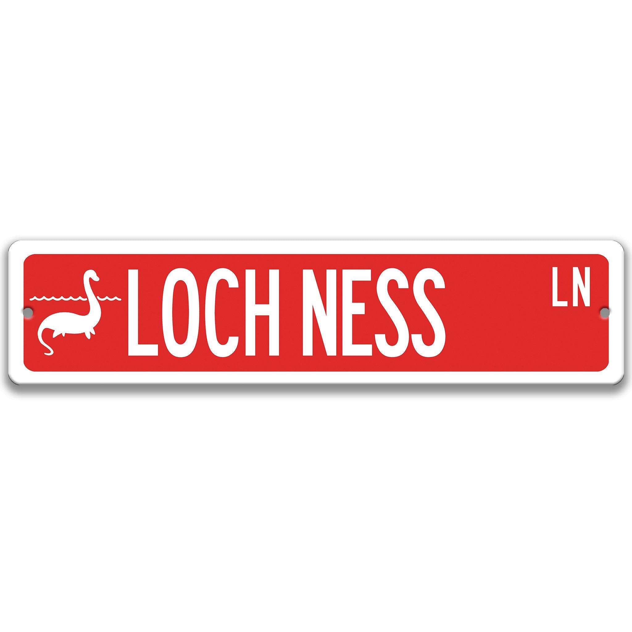 Loch Ness Monster with Silhouette Metal Street Sign