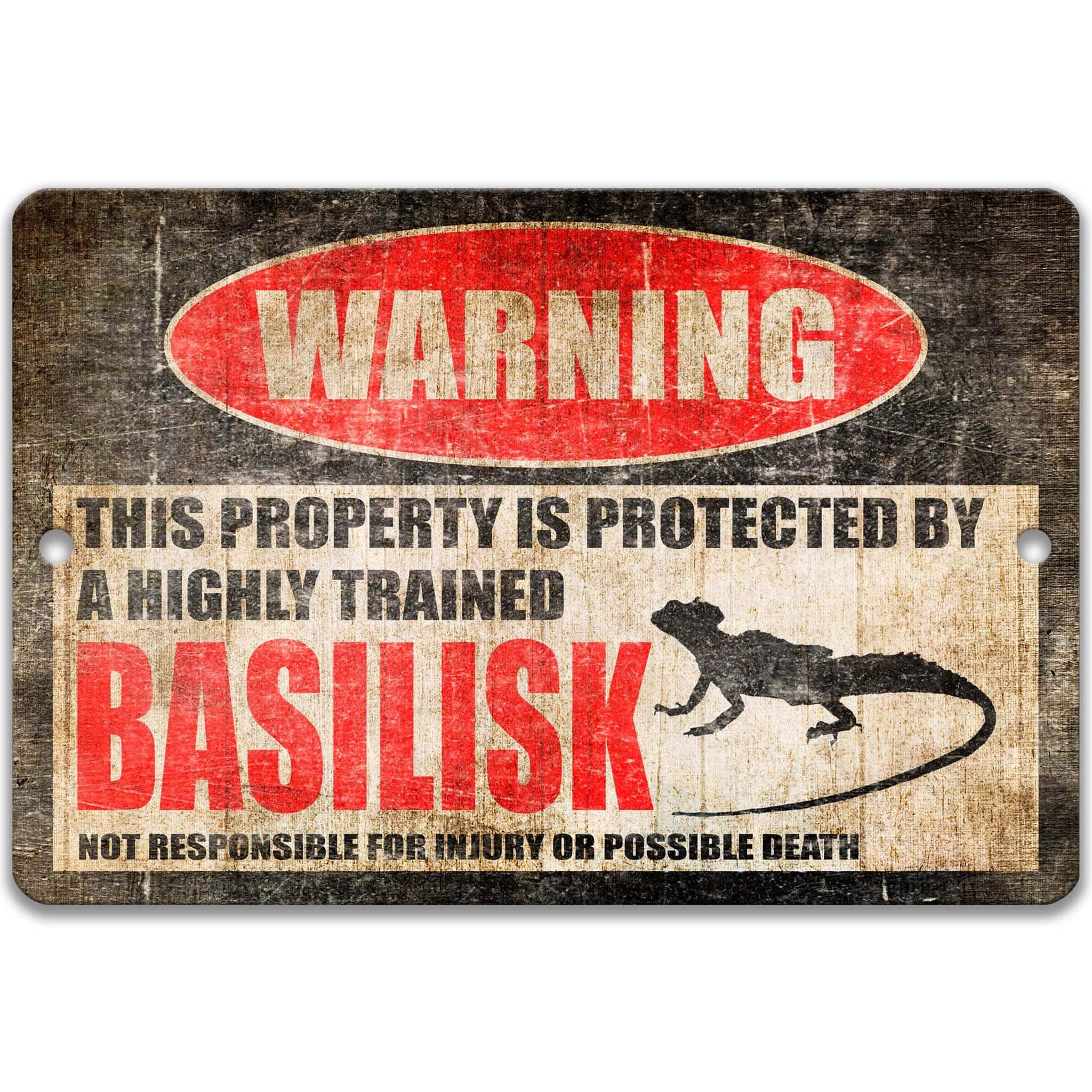 Metal Basilisk Warning Sign - Lizard Sign - Available in Multiple Sizes - Indoor and Outdoor Use