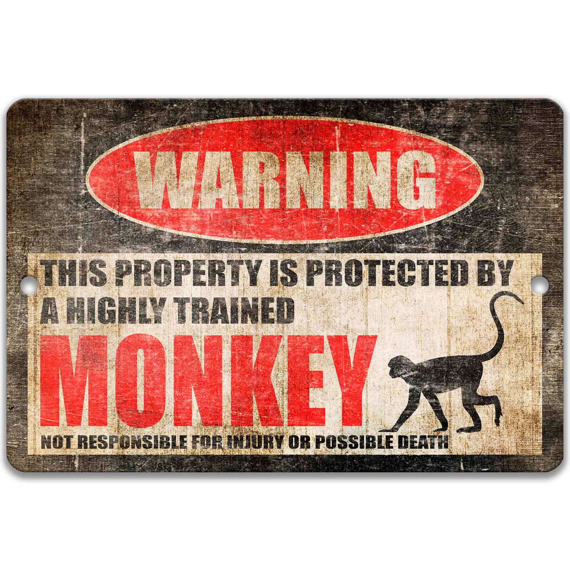 Monkey Metal Warning Sign - Vacation Home Welcome Decor for Yard