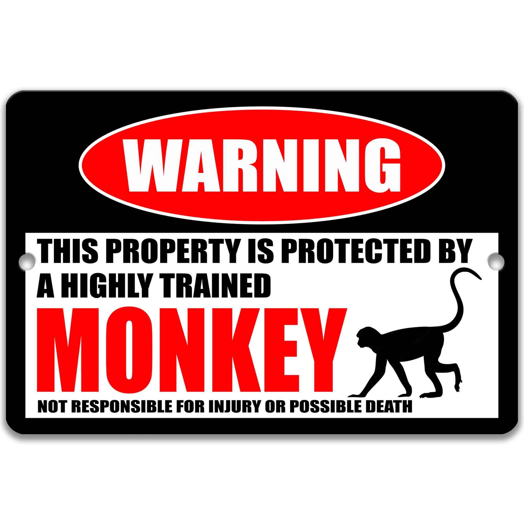 Monkey Metal Warning Sign - Vacation Home Welcome Decor for Yard