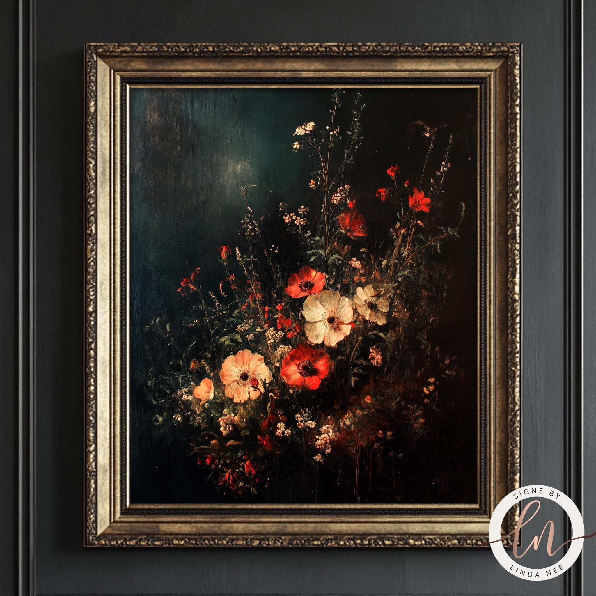 Moody Dark Floral Wall ArtDesigns by Linda Nee