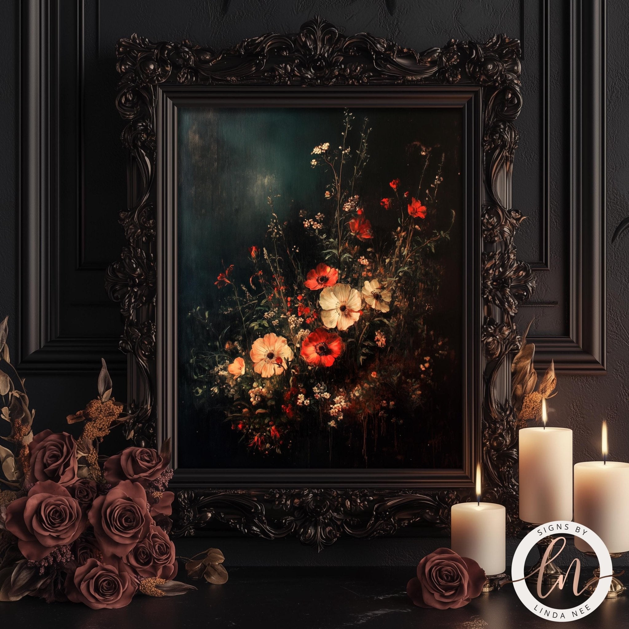 Moody Dark Floral Wall ArtDesigns by Linda Nee