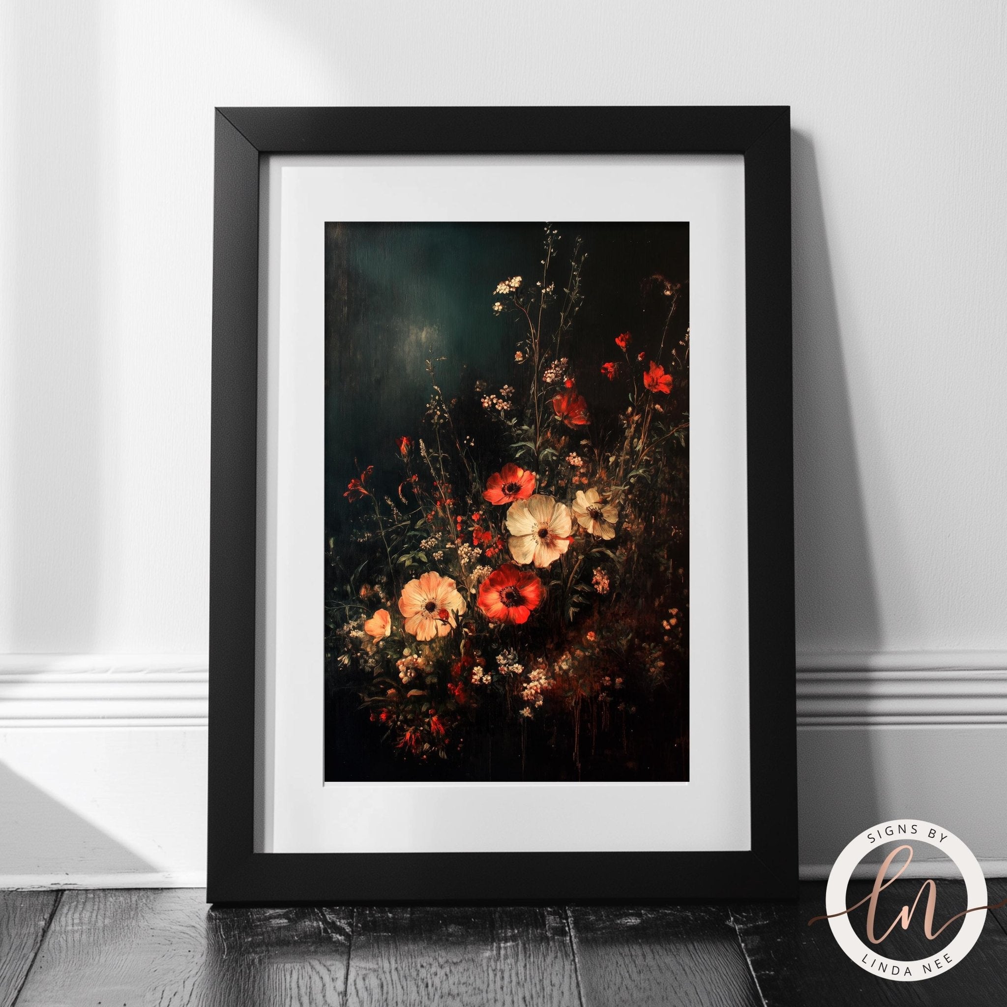 Moody Dark Floral Wall ArtDesigns by Linda Nee