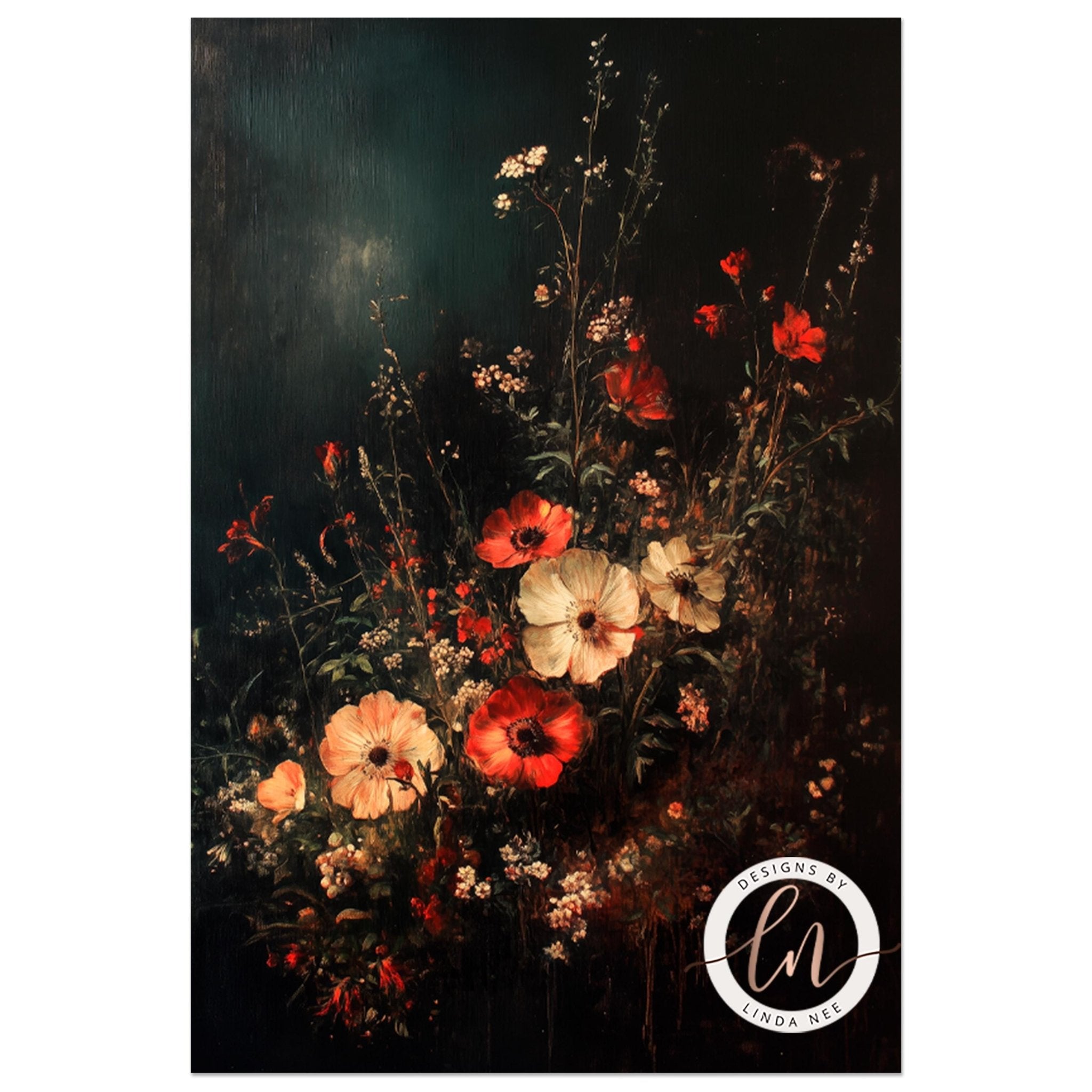 Moody Dark Floral Wall ArtDesigns by Linda Nee