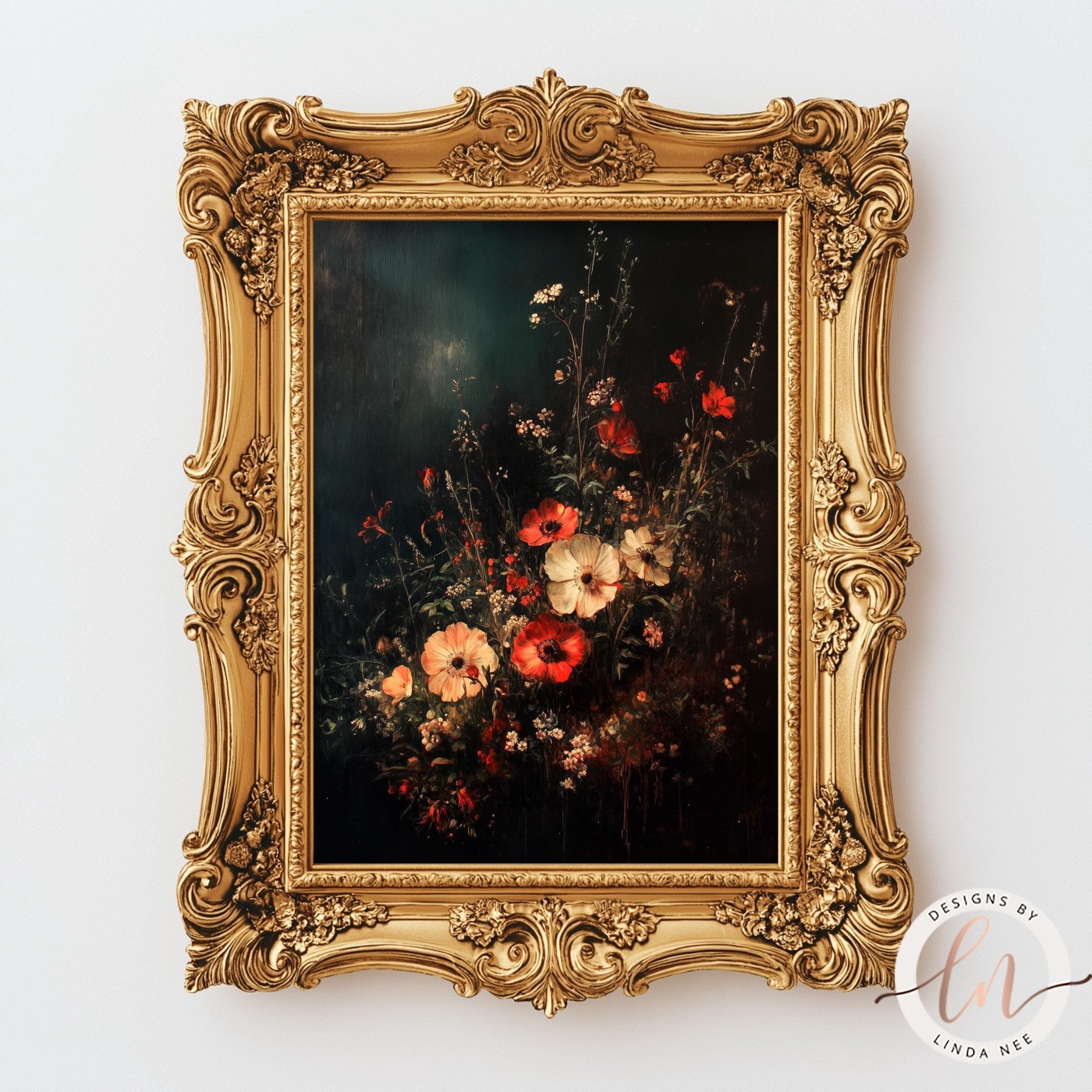 Moody Dark Floral Wall ArtDesigns by Linda Nee