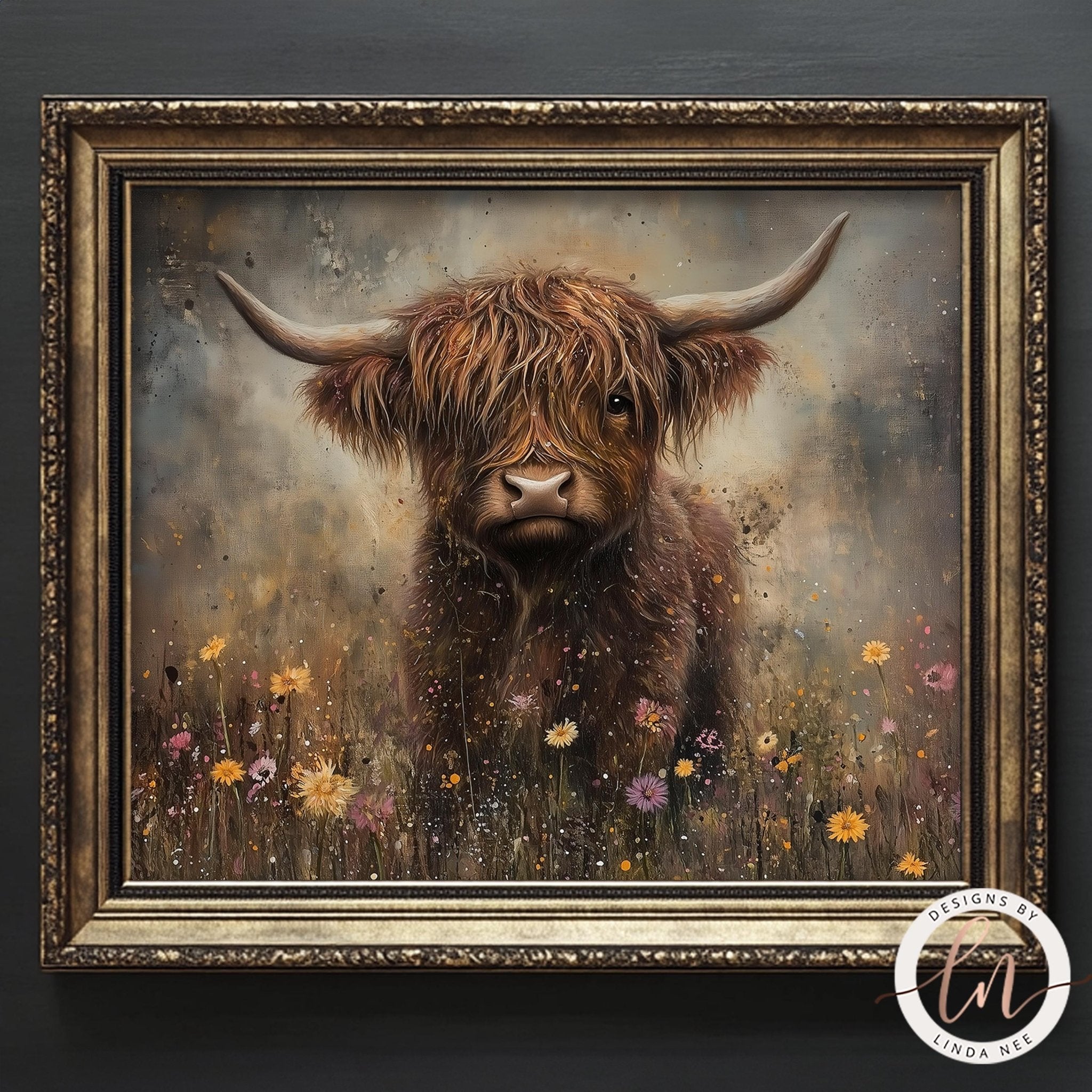 Moody Highland Cow Portrait