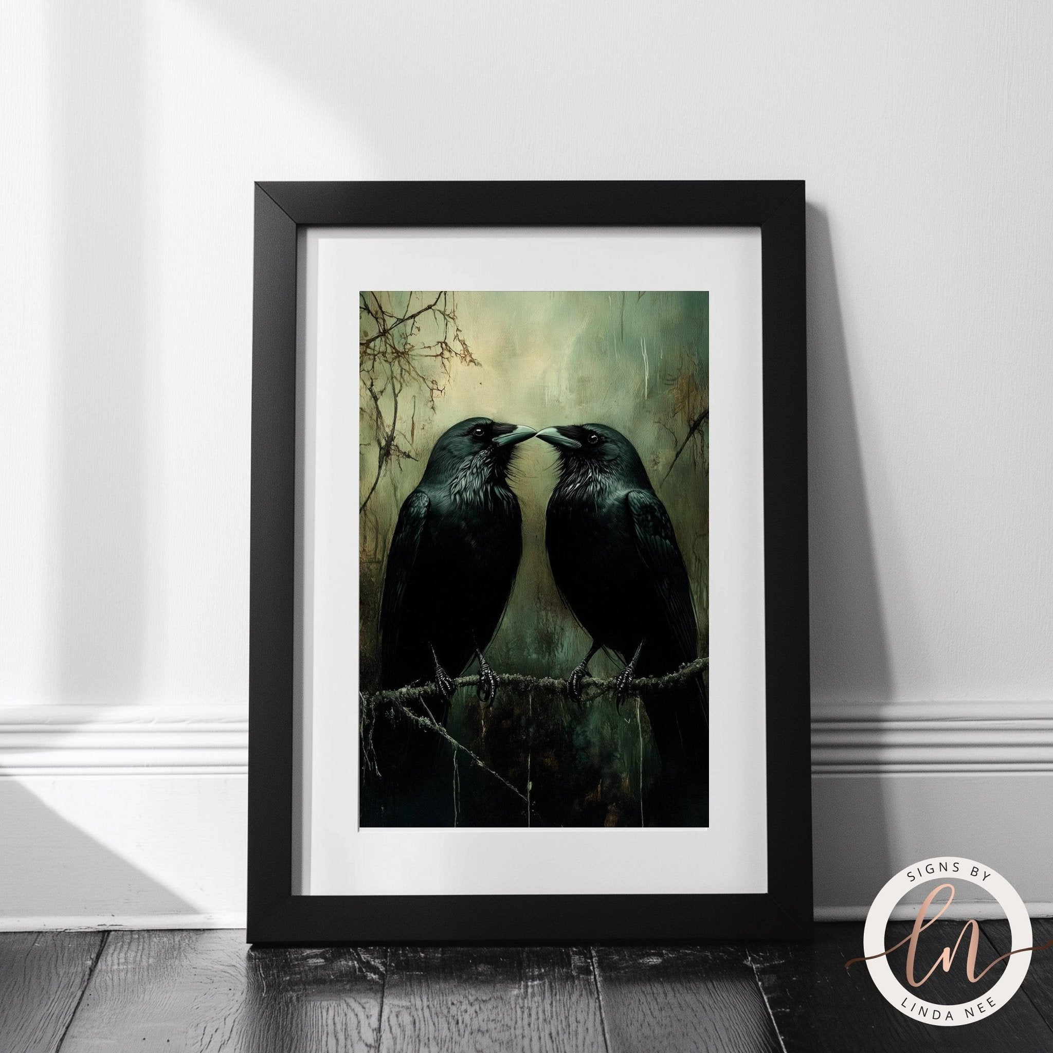 Moody Norse Mythology Raven Couple Wall Art - Forestcore