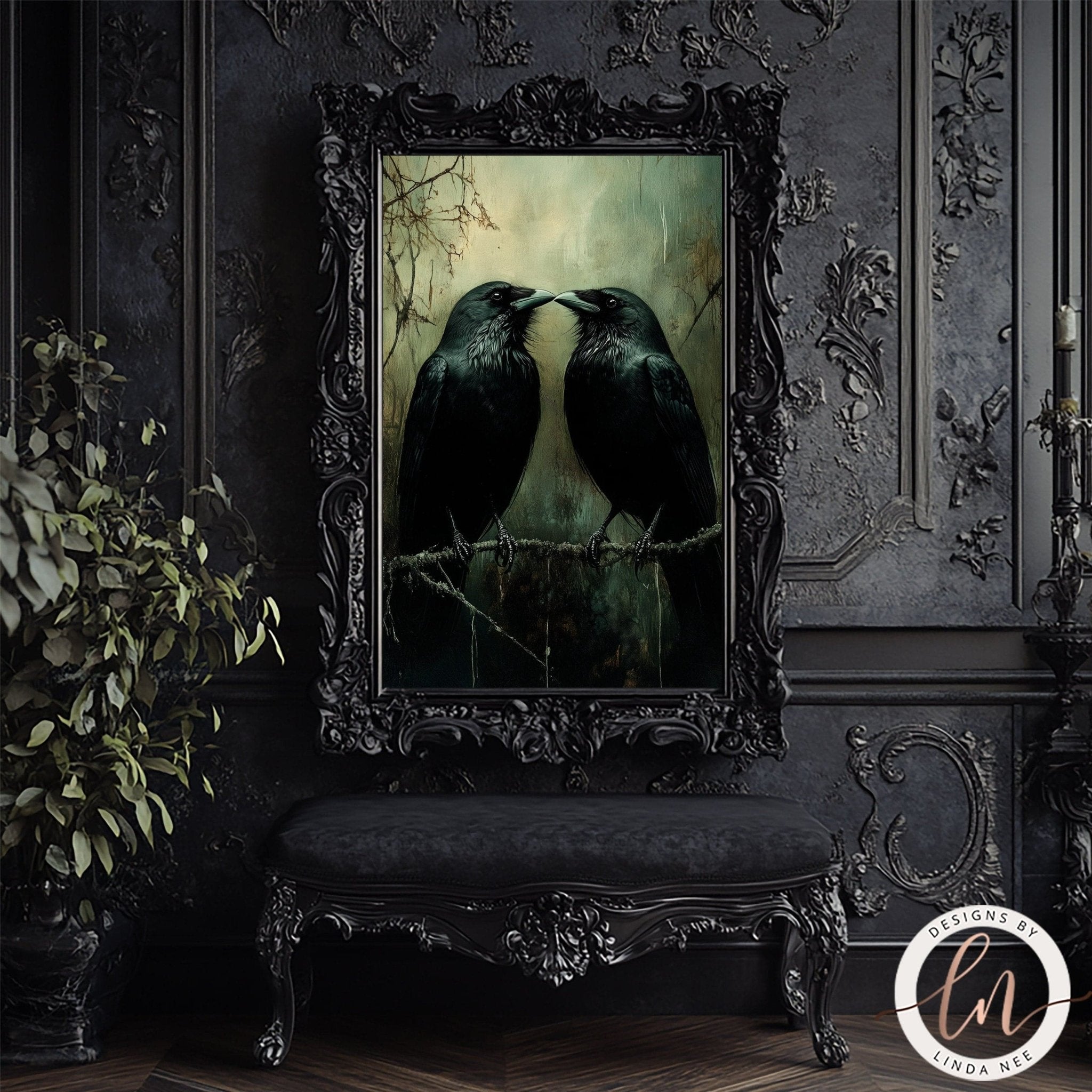 Moody Norse Mythology Raven Couple Wall Art - Forestcore