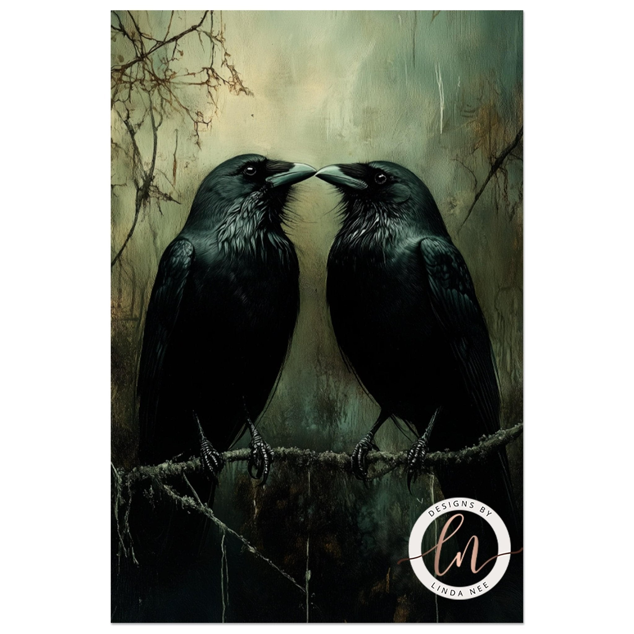 Moody Norse Mythology Raven Couple Wall Art - Forestcore