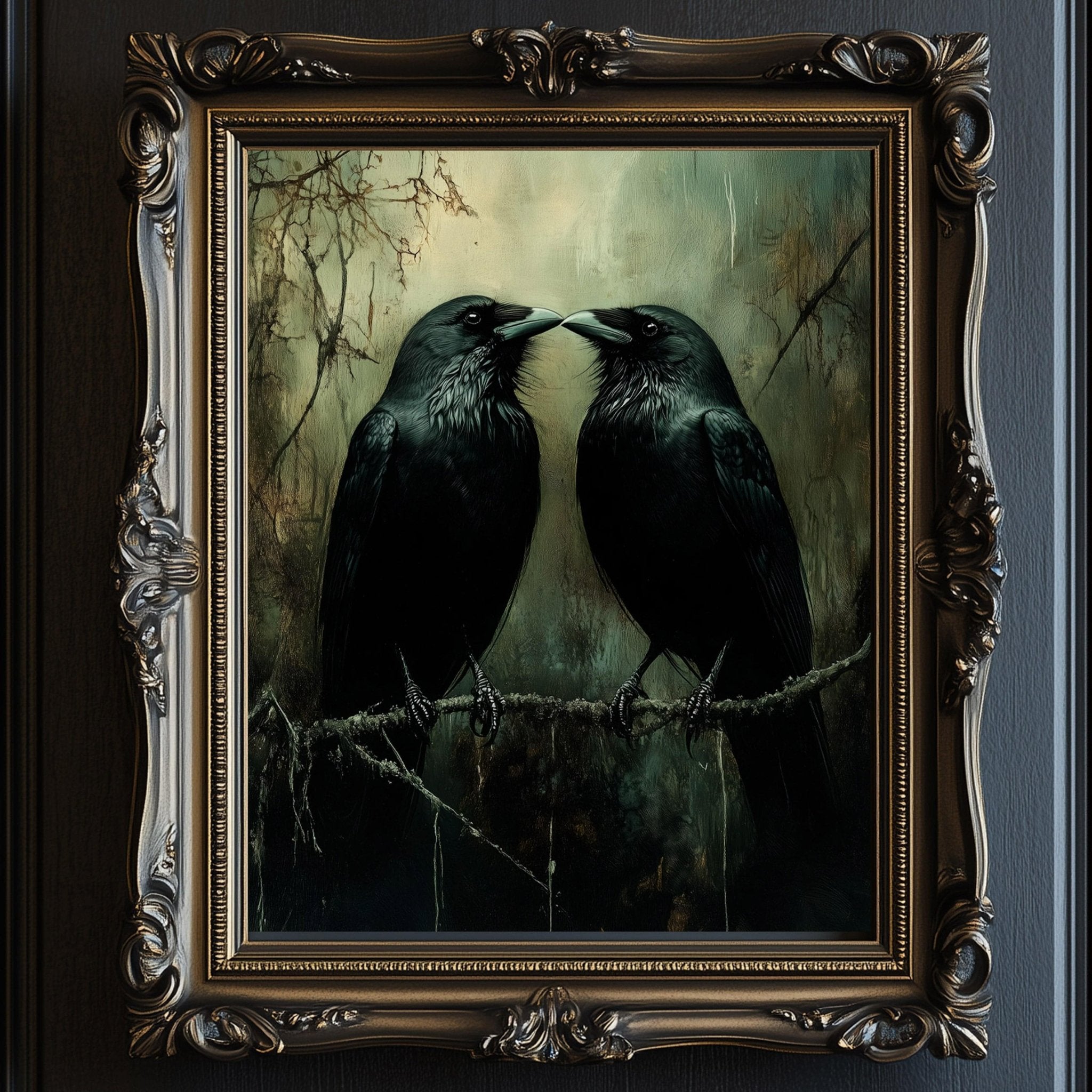 Moody Norse Mythology Raven Couple Forestcore Wall Art Print - Available on Metal or Fine Art Paper