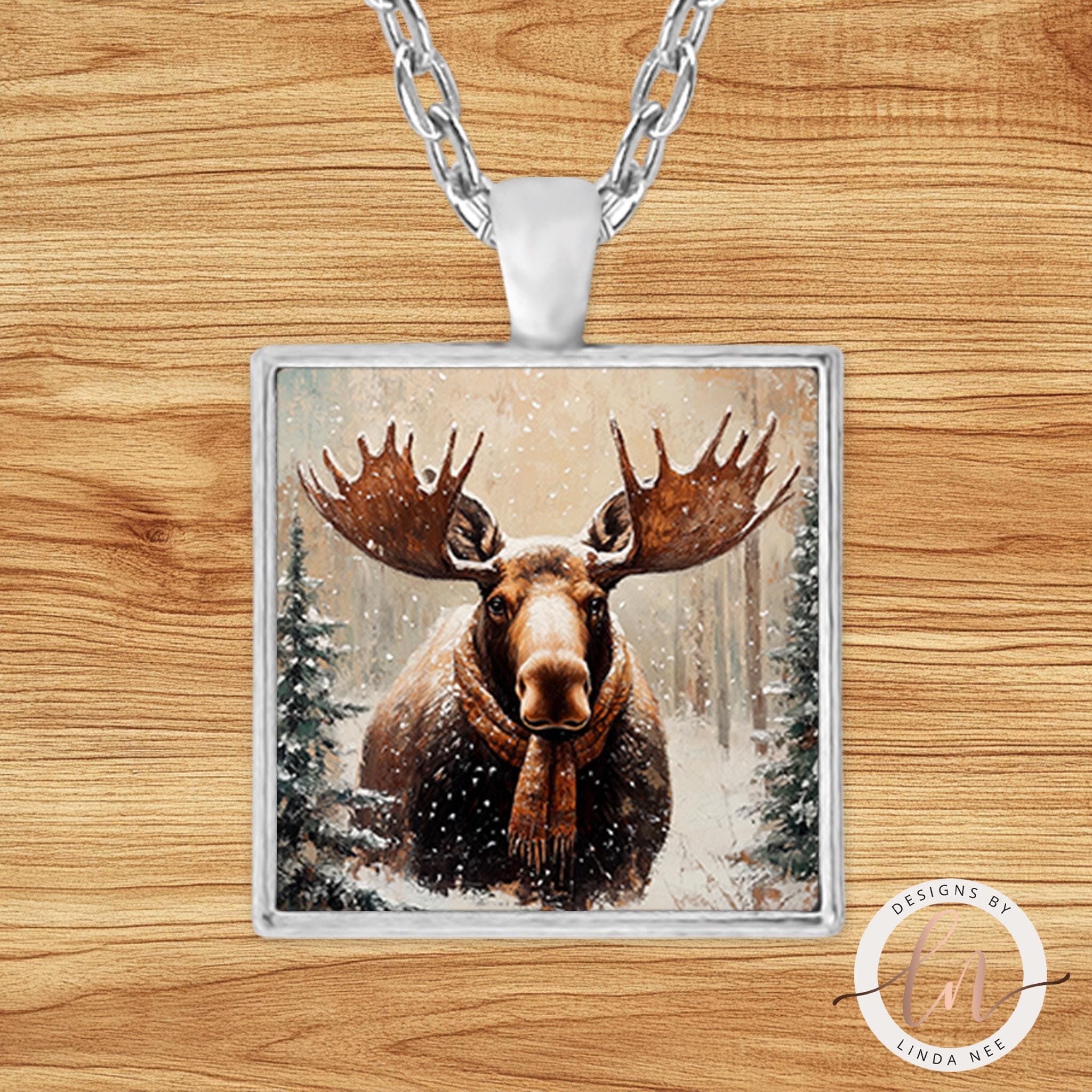 Moose Necklace - Forest Animal Pendant Winter JewelryDesigns by Linda Nee