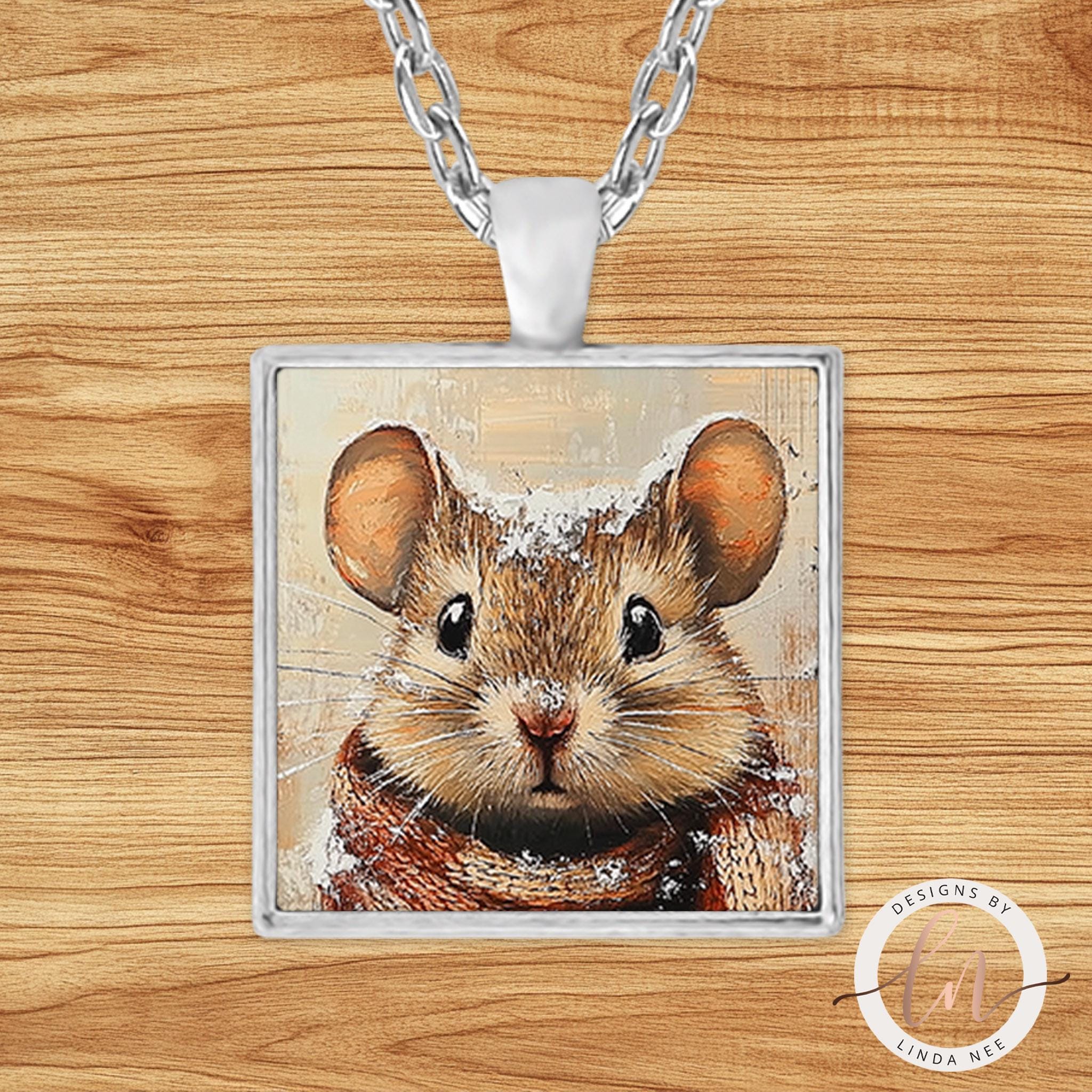 Mouse Necklace - Forest Animal Pendant Winter JewelryDesigns by Linda Nee