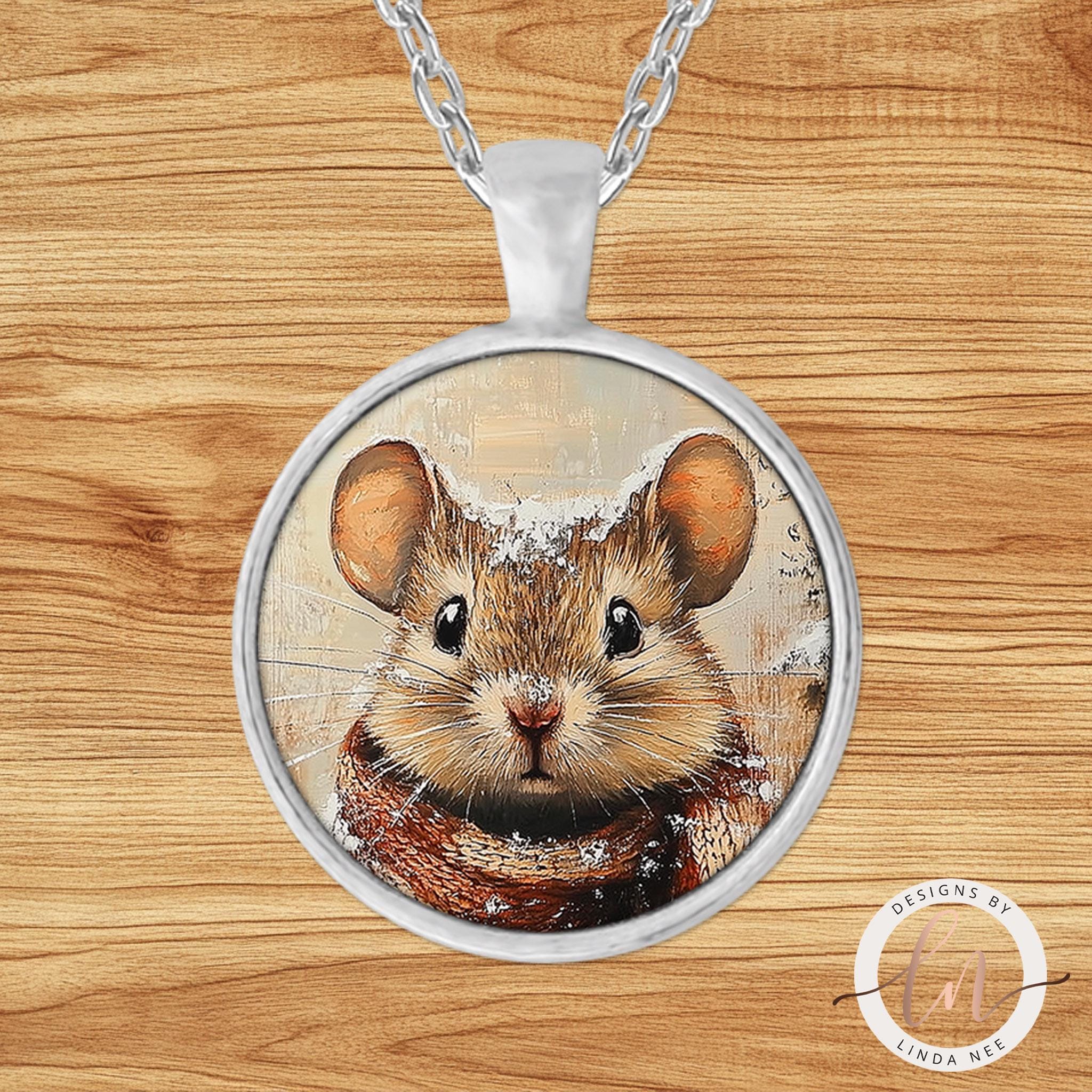 Mouse Necklace - Forest Animal Pendant Winter Jewelry