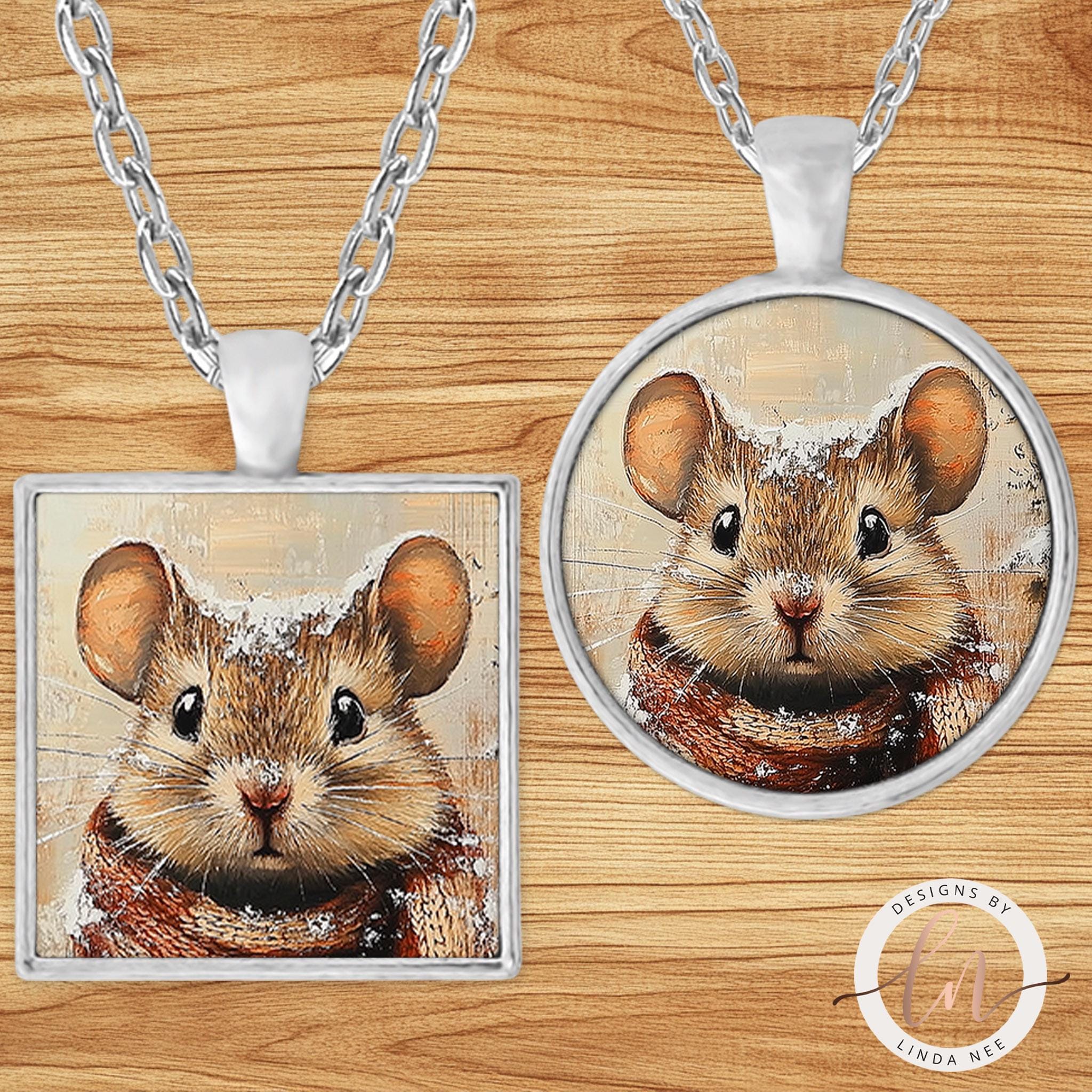 Mouse Necklace - Forest Animal Pendant Winter Jewelry