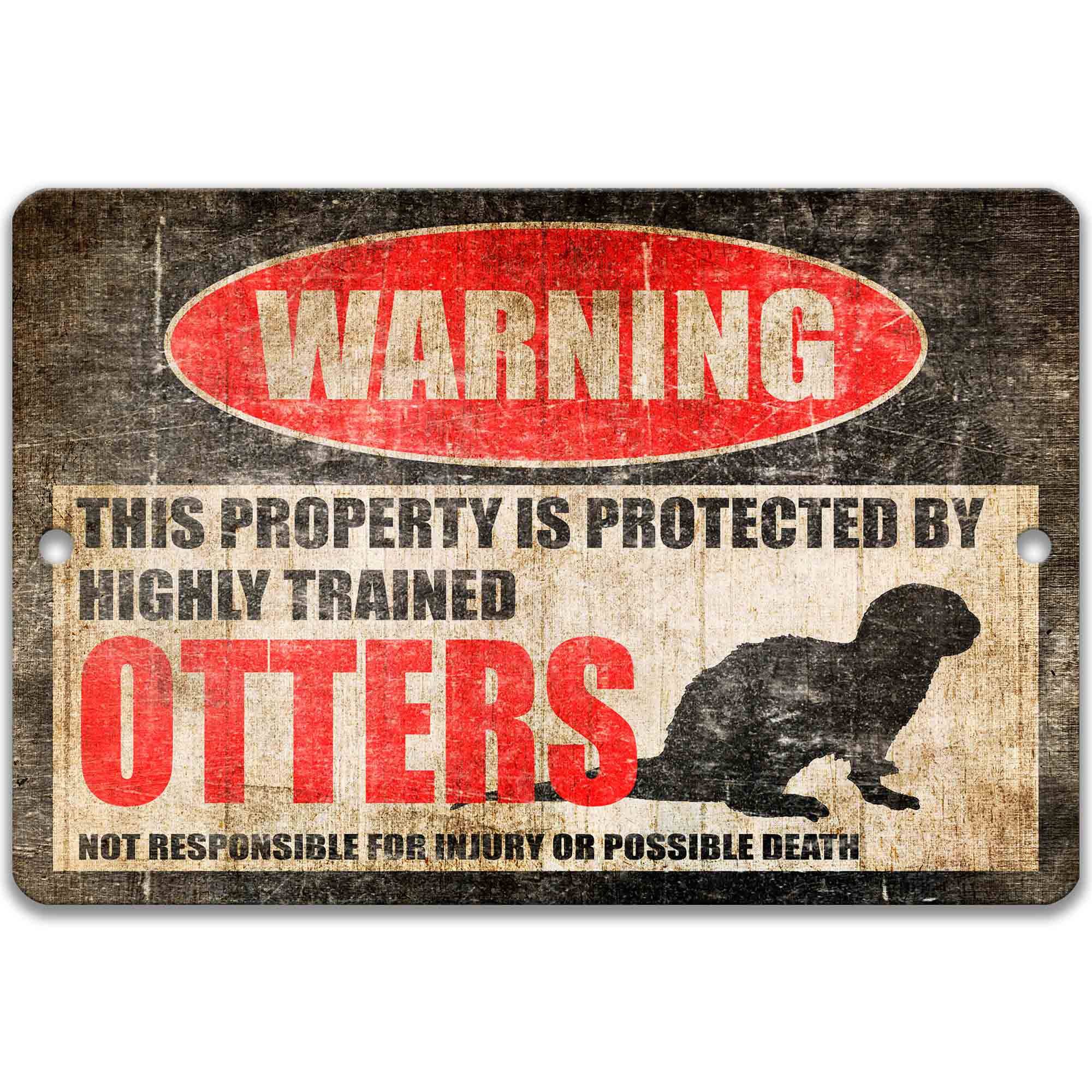 Otters Metal Warning Sign - Outdoor Decor for Campsites and Yards