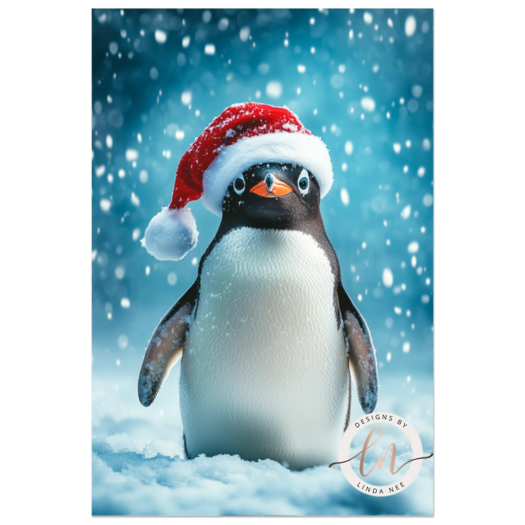 Penguin in Santa Hat Art - Metal & Fine Art Print