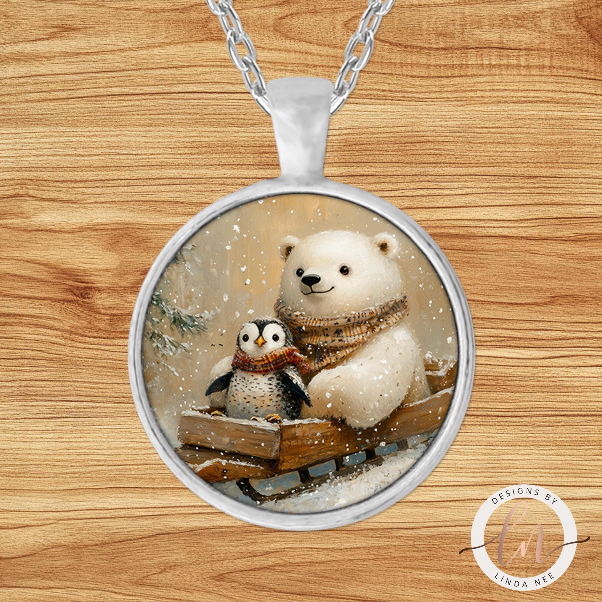 Polar Bear Penguin Necklace - Winter Animal Jewelry