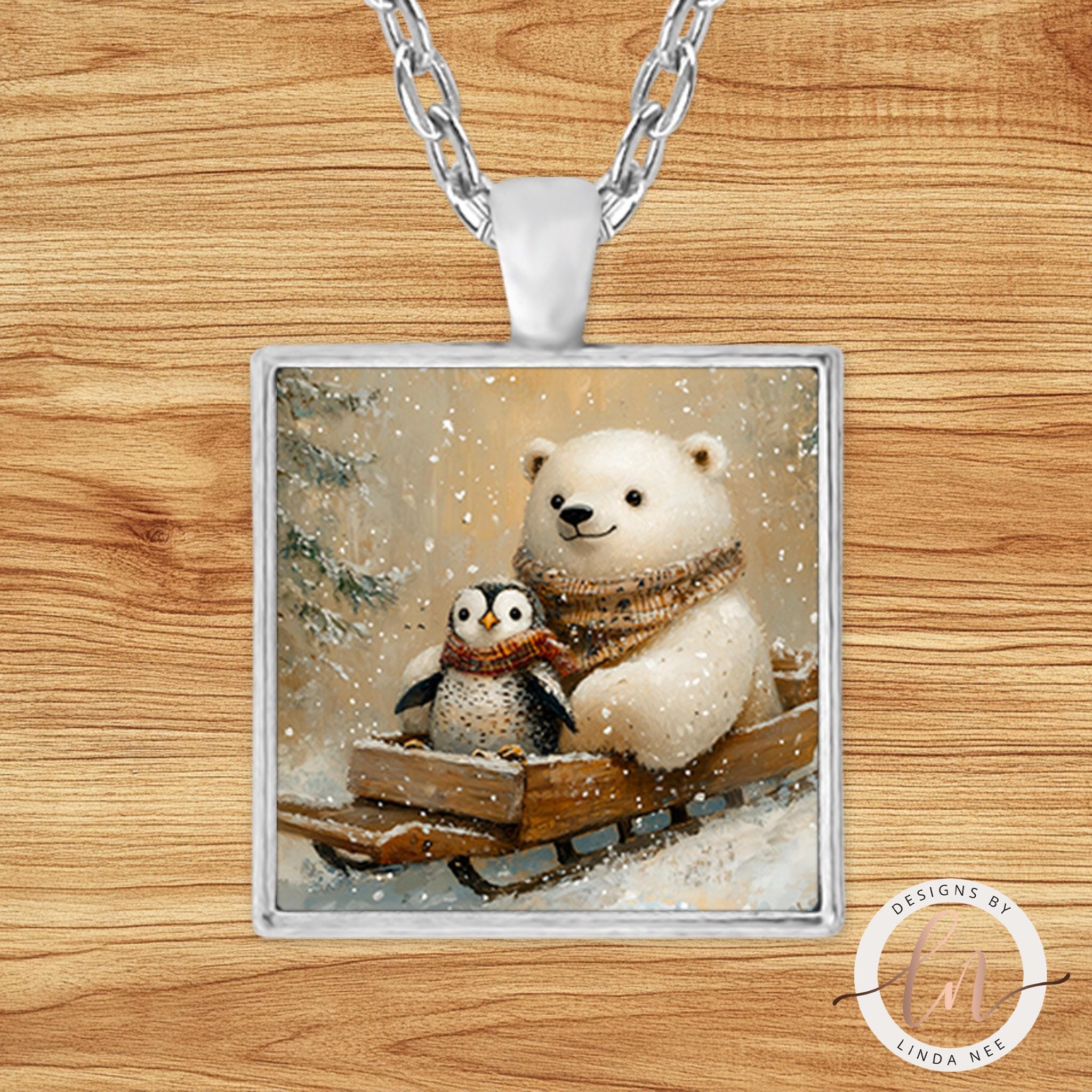 Polar Bear Penguin Necklace - Winter Animal Jewelry