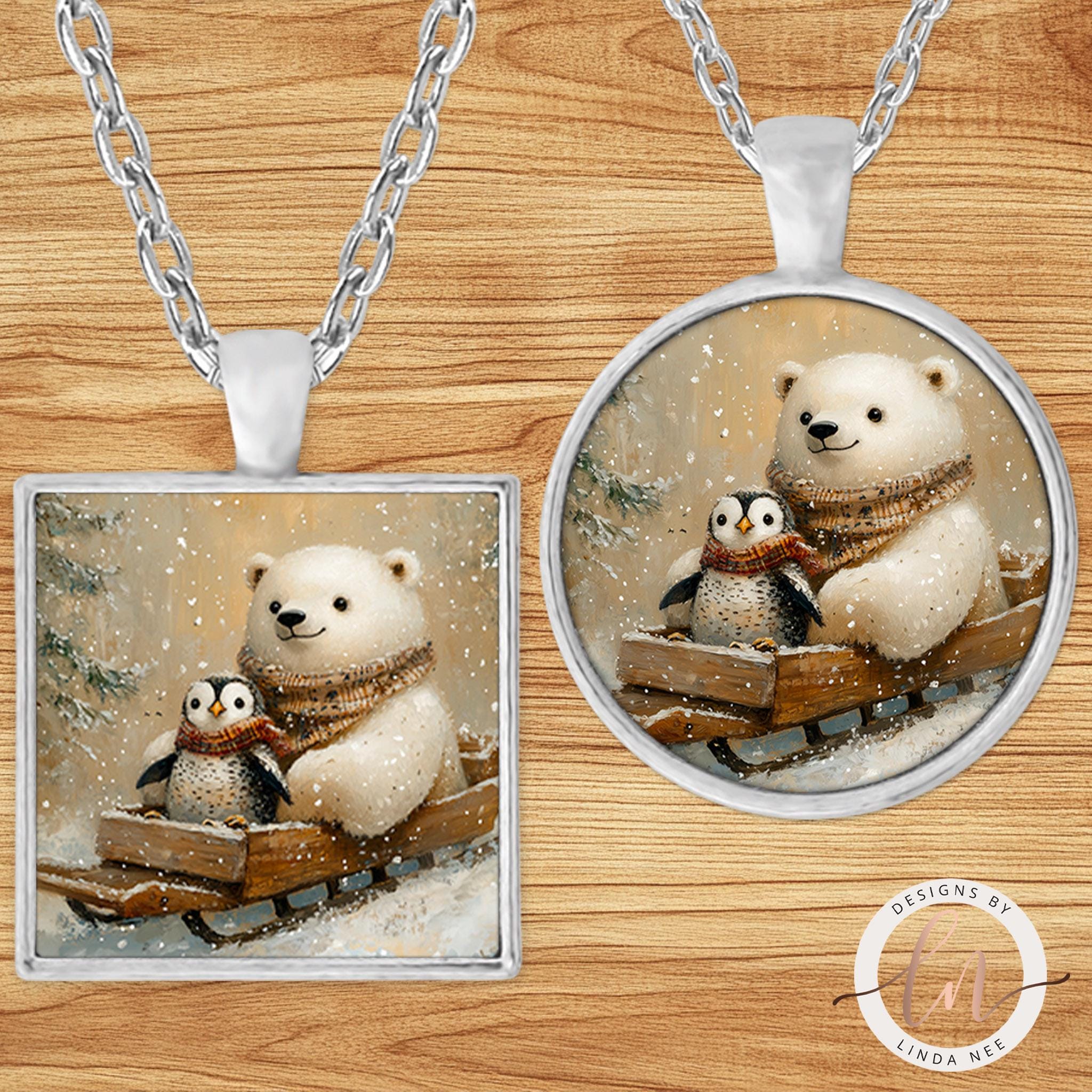 Polar Bear Penguin Necklace - Winter Animal Jewelry