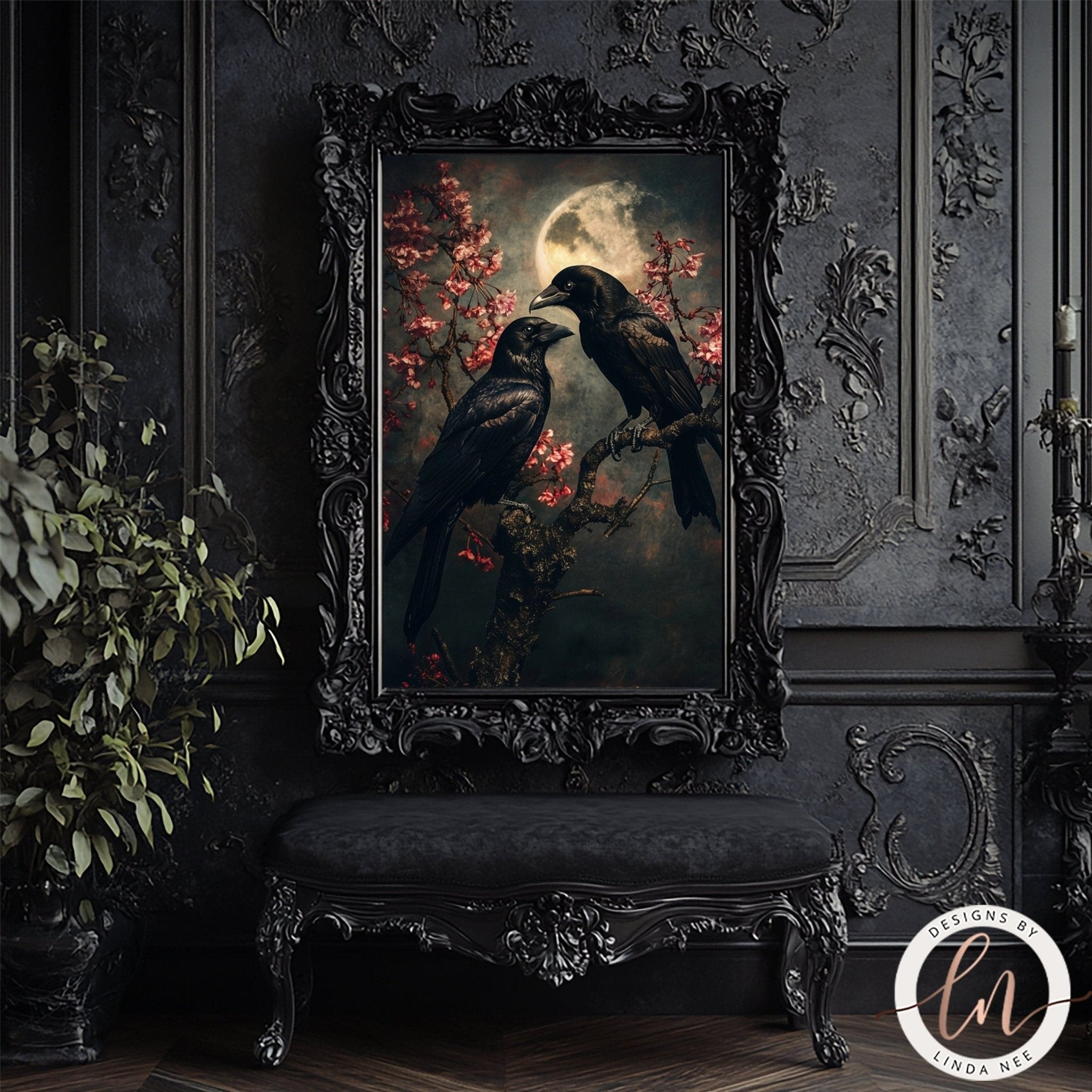 Raven Couple in Dark Forest Wall Art Print - Available on Metal or Fine Art Paper