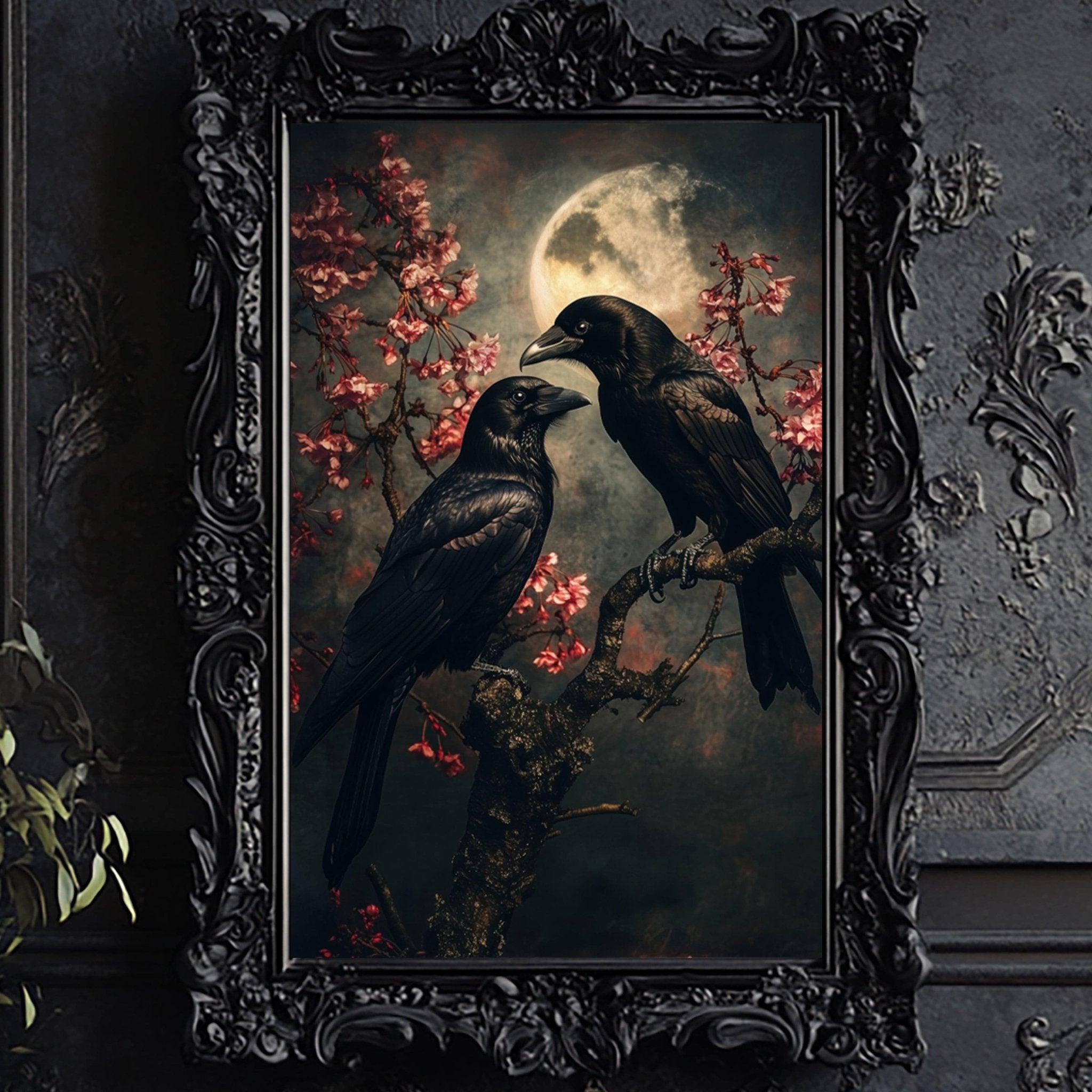 Raven Couple in Dark Forest Wall Art Print - Available on Metal or Fine Art Paper