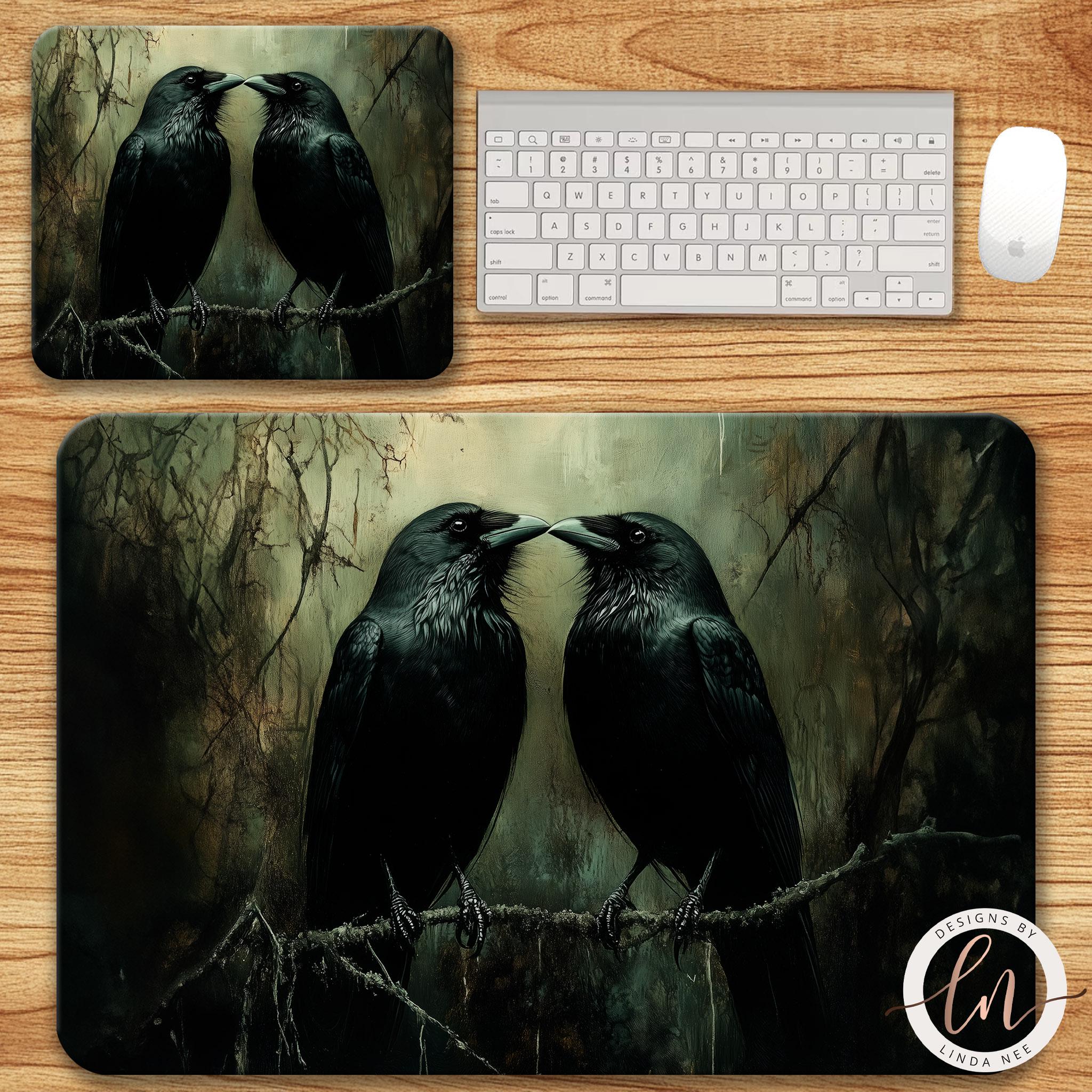 Raven Couple Mousepad - Romantic Dark Academia Desk Mat