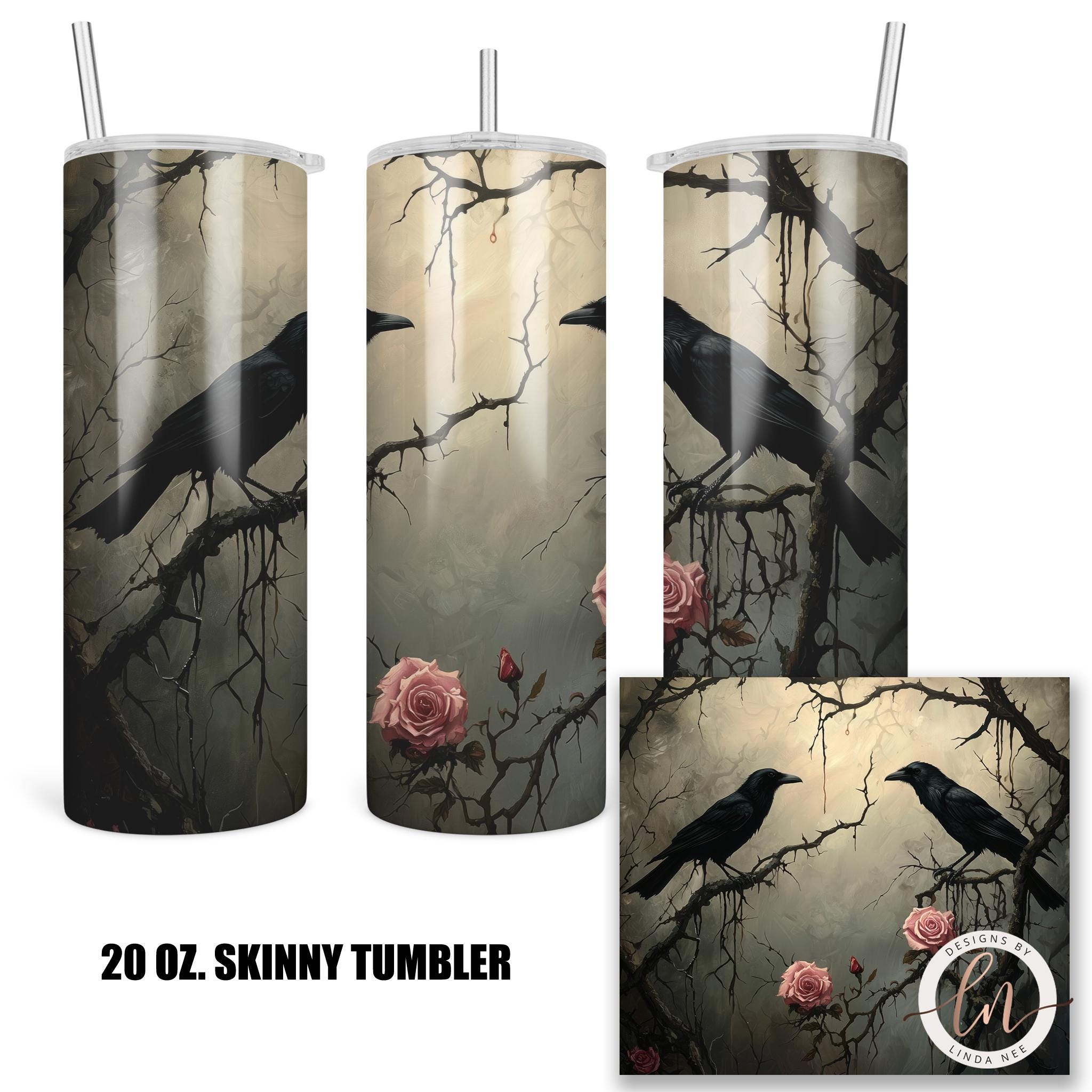 Raven Couple Skinny Tumbler - Gothic Dark Academia Gift