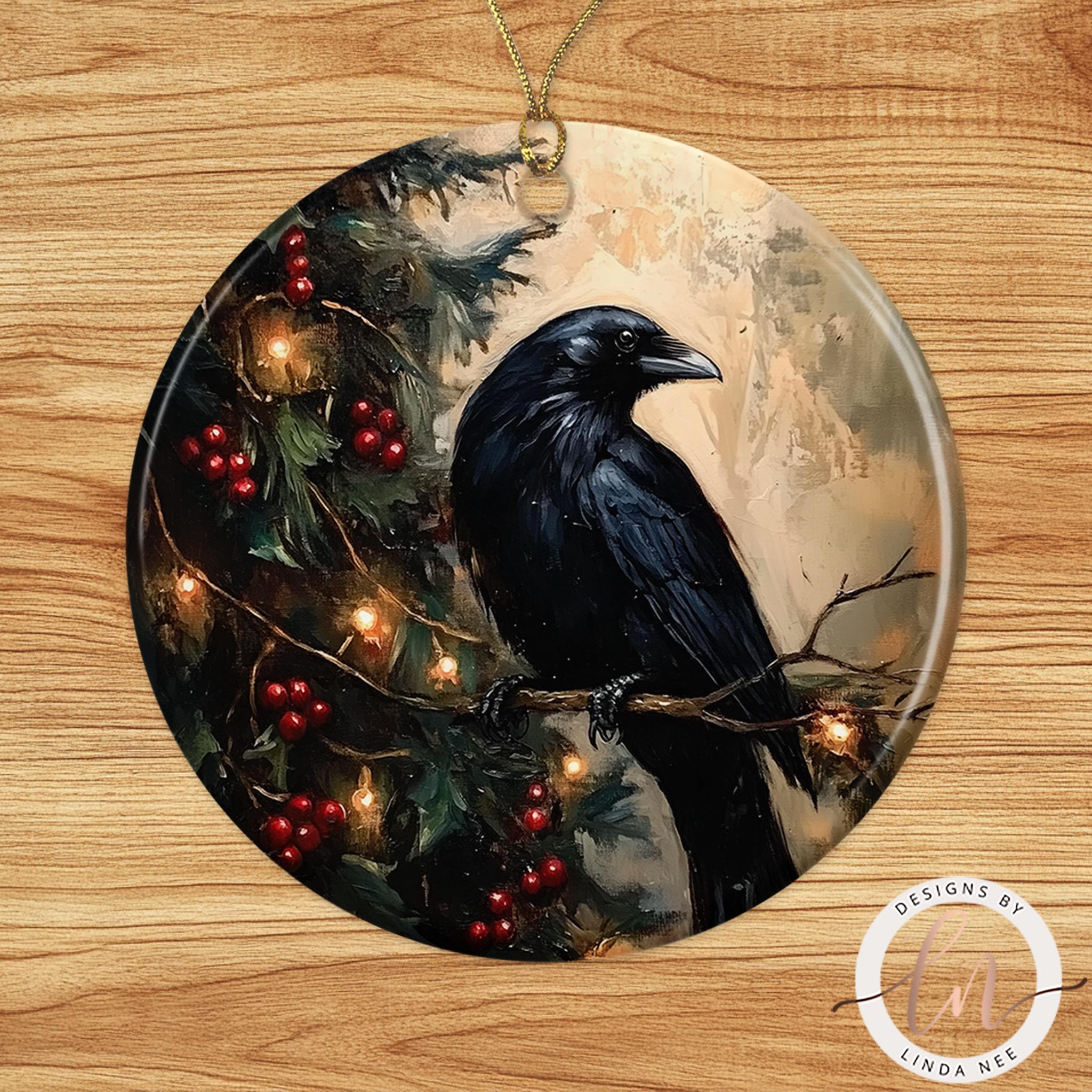 Raven Ornament - Gothic Black Crow Dark Christmas Decor