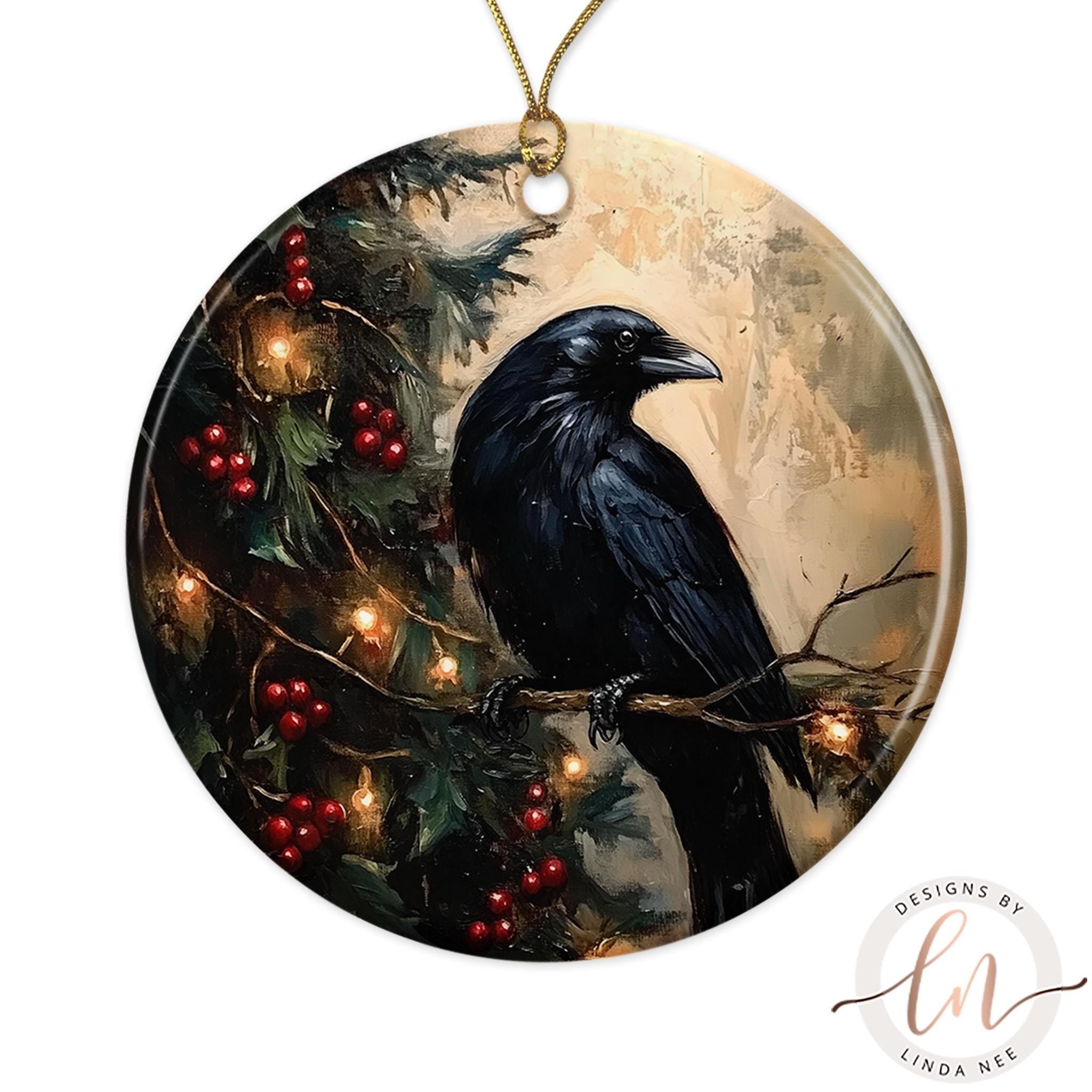 Raven Ornament - Gothic Black Crow Dark Christmas Decor