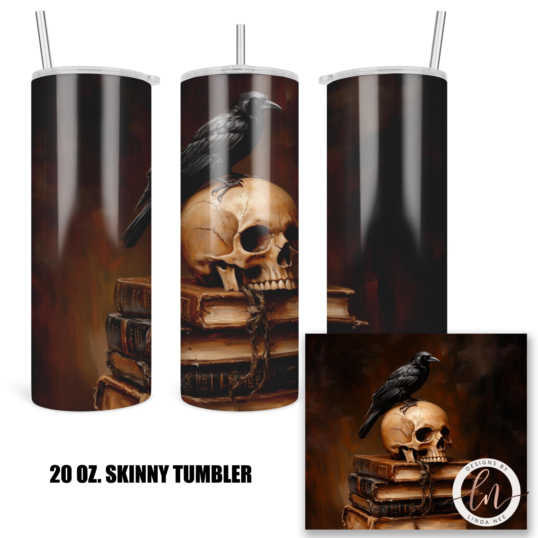 Raven & Skull Tumbler - Dark Academia Book Lover Gift