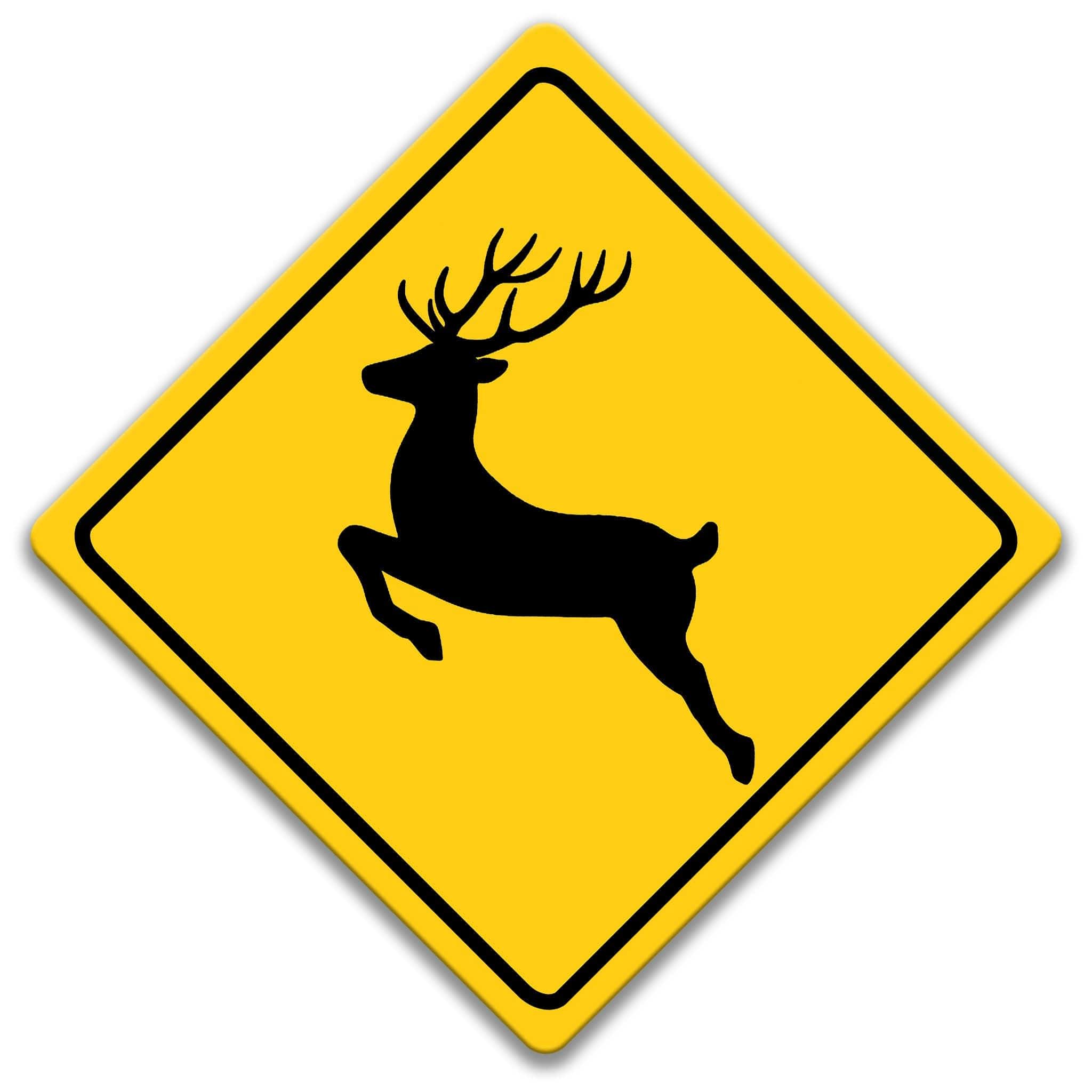 Reindeer Crossing Caution Sign