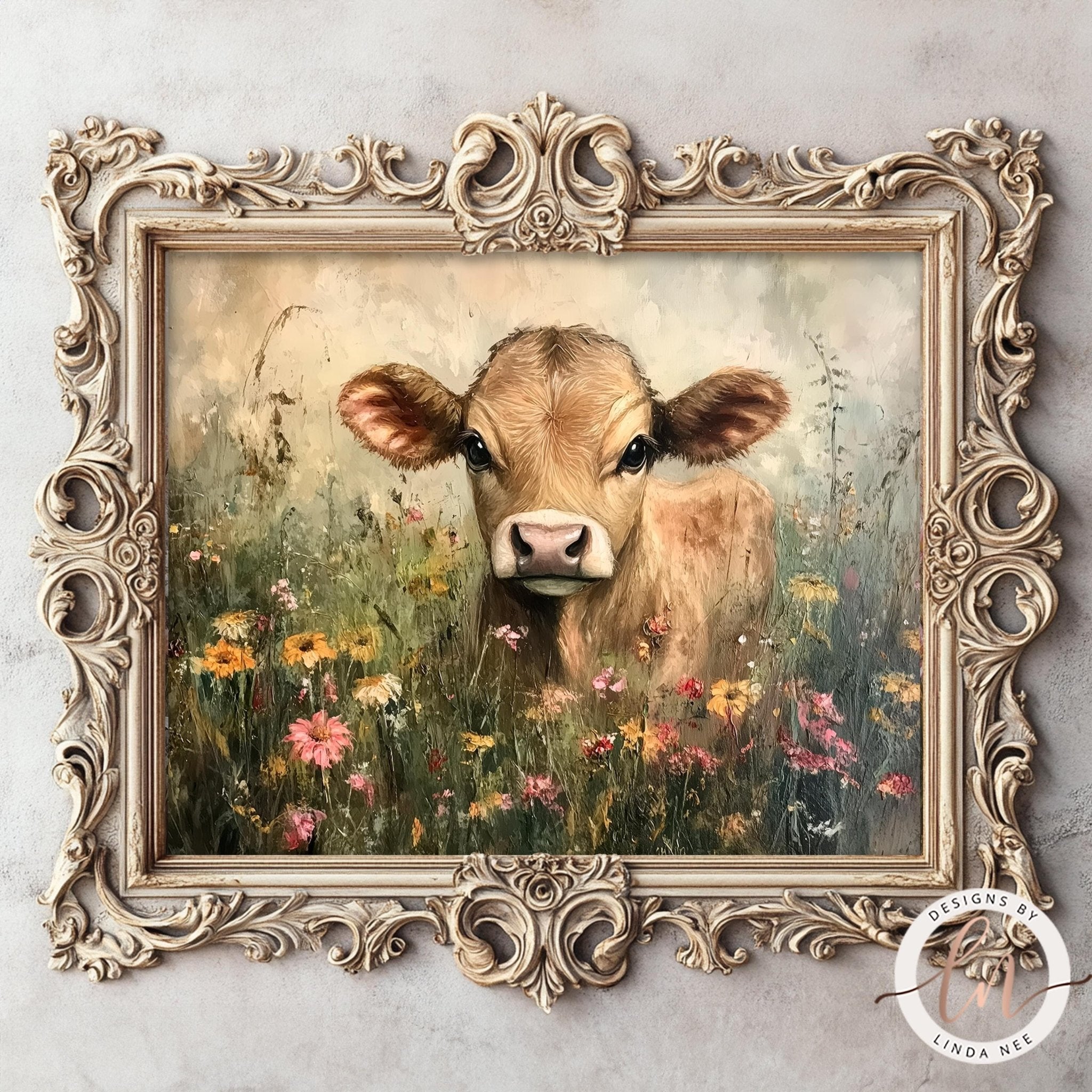 Rustic Baby Cow in Flowers