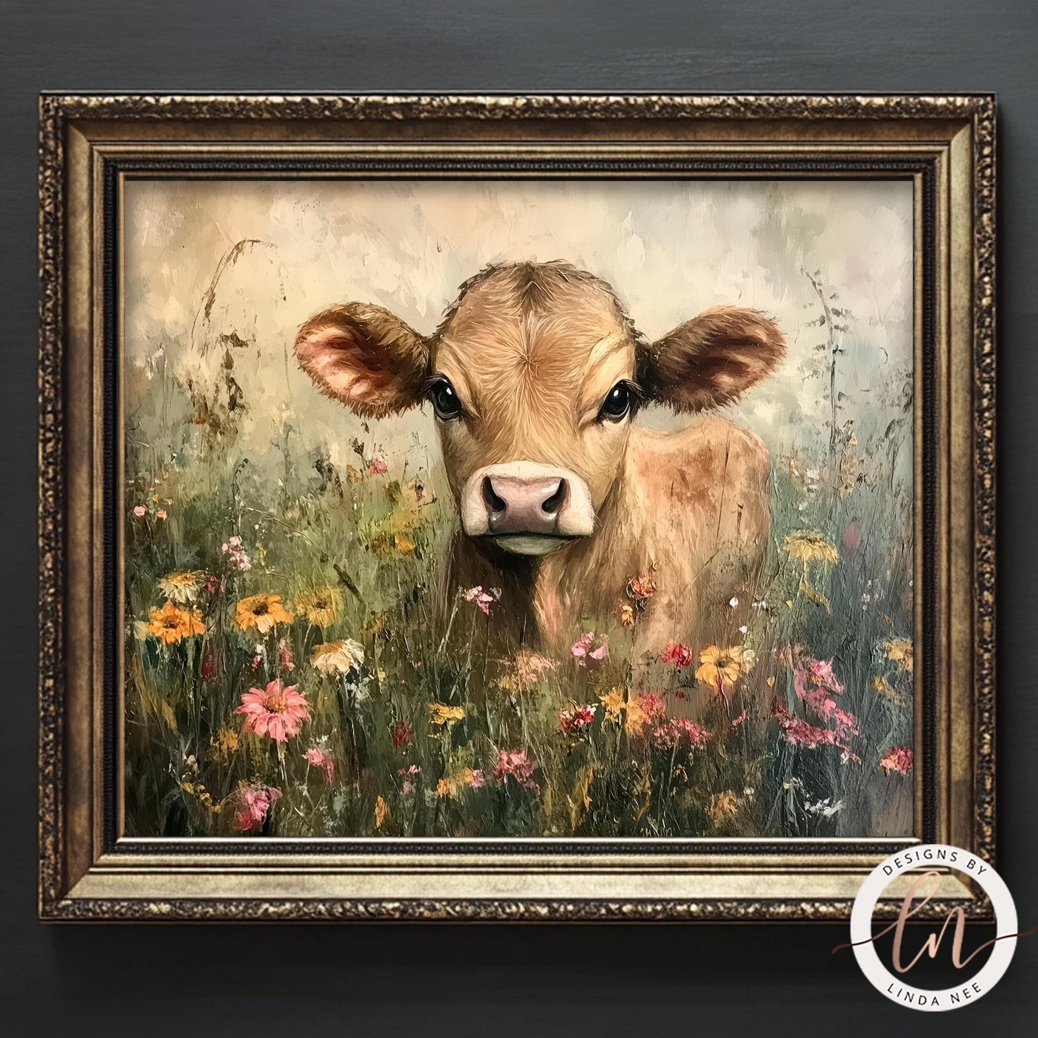 Rustic Baby Cow in Flowers