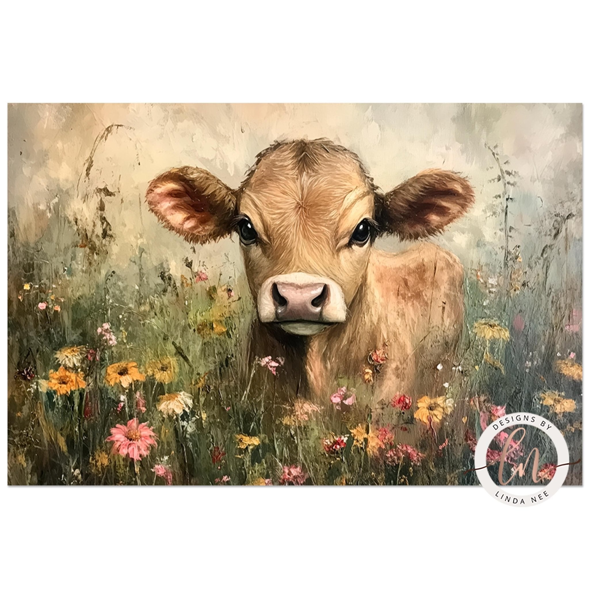 Rustic Baby Cow in Flowers