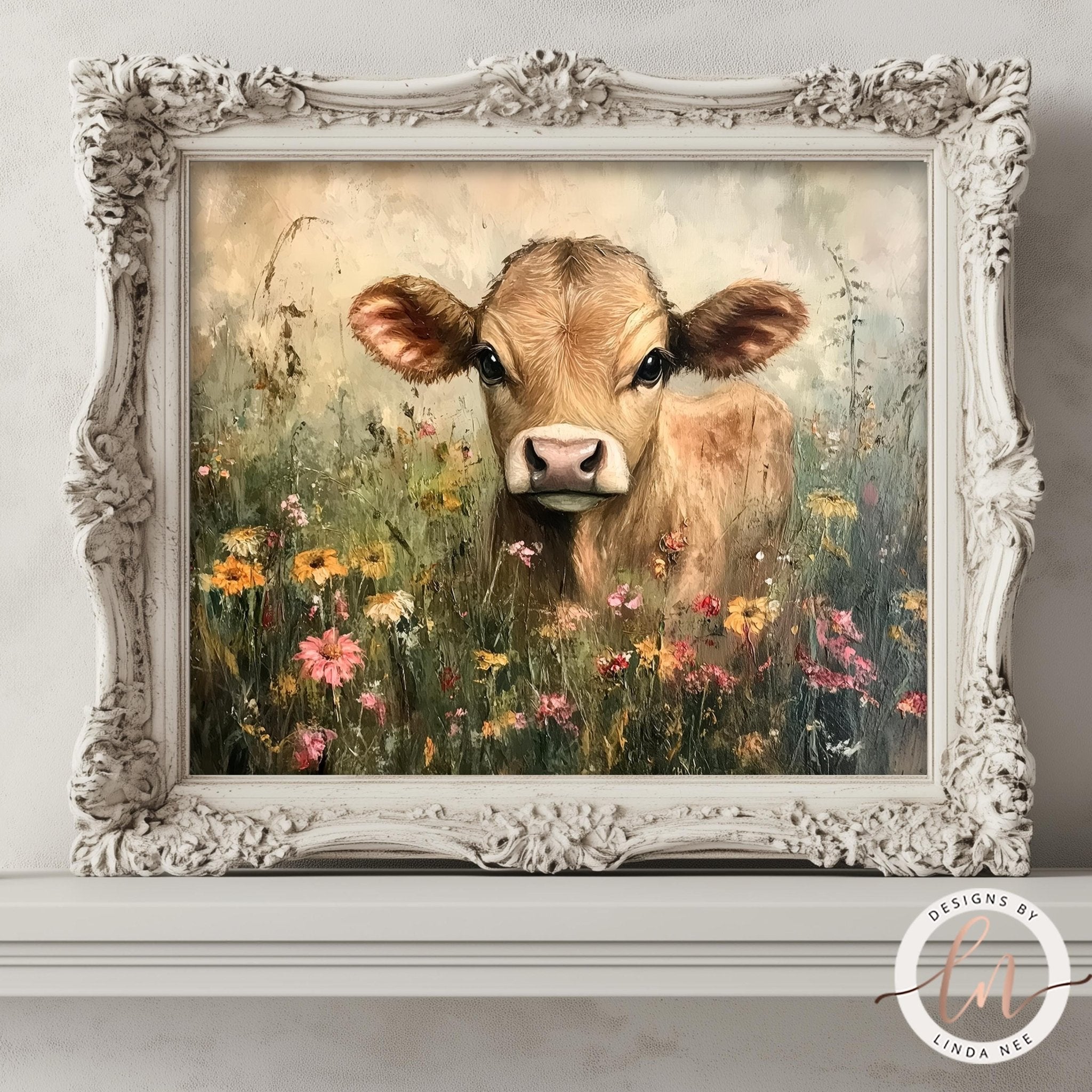 Rustic Baby Cow in Flowers