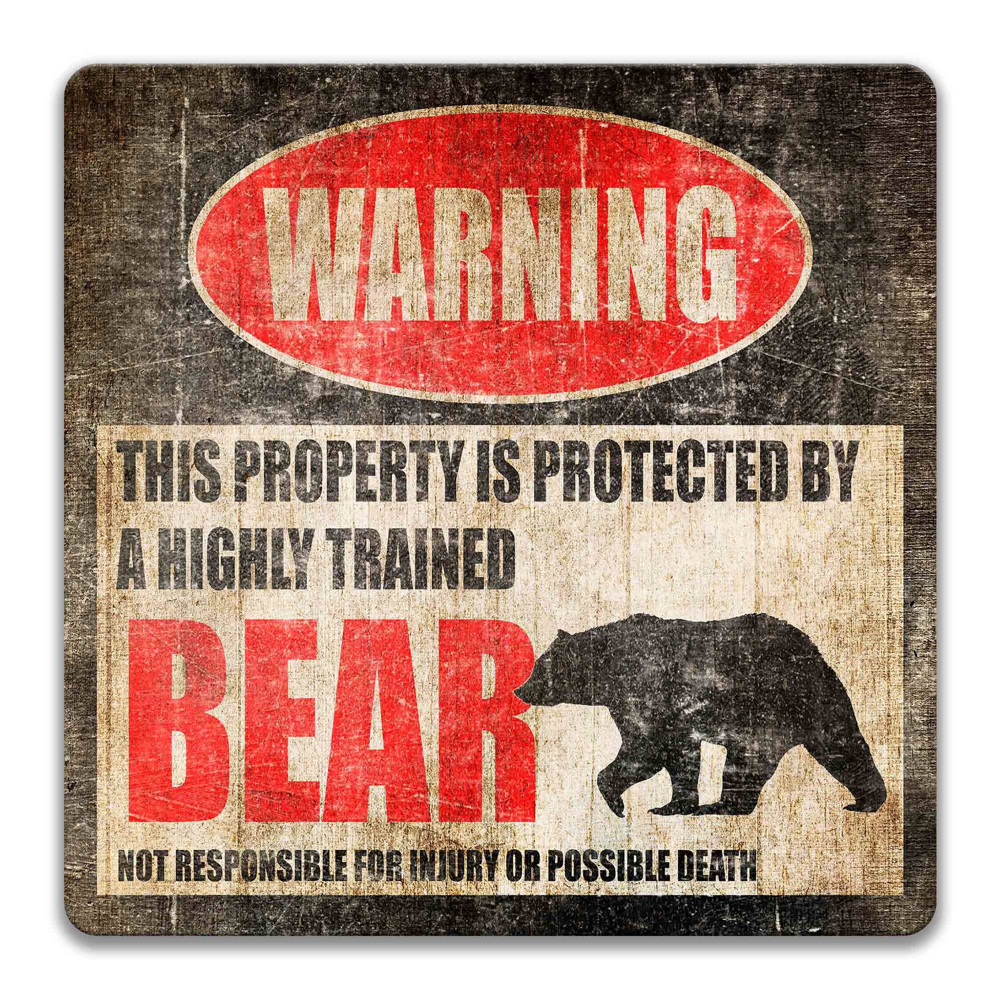 Rustic Bear Metal Sign - Campsite Welcome and Warning - Outdoor Yard Decor for Humorous Bear Lovers