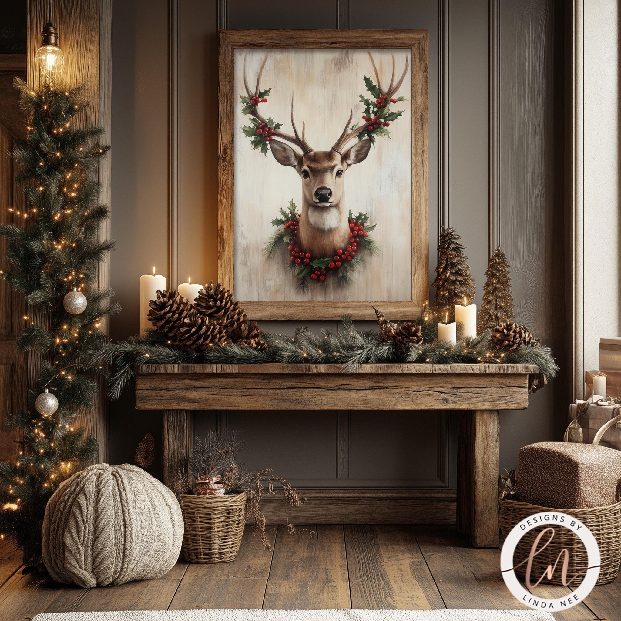 Rustic Reindeer Wall Art - Metal or Fine Art Holiday Decor