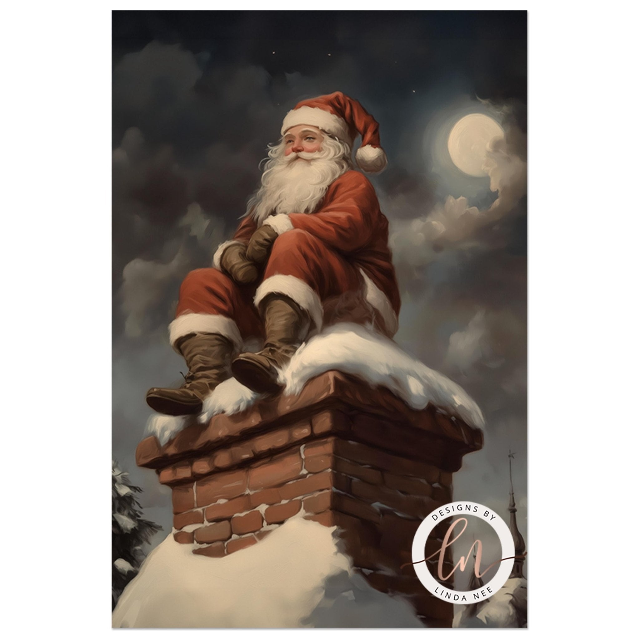 Santa on Chimney Wall Art - Vintage Dark Academia Christmas