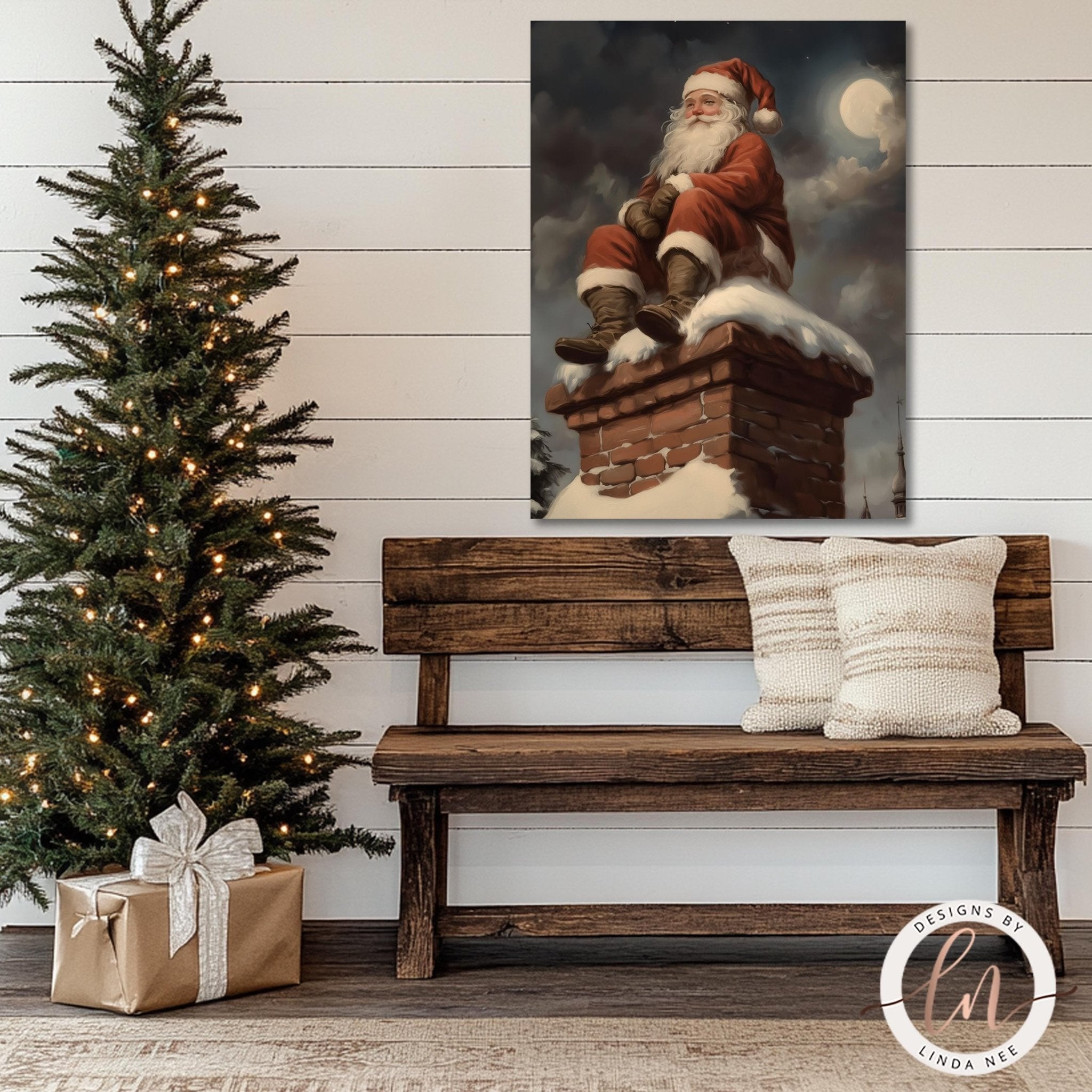 Santa on Chimney Wall Art - Vintage Dark Academia Christmas