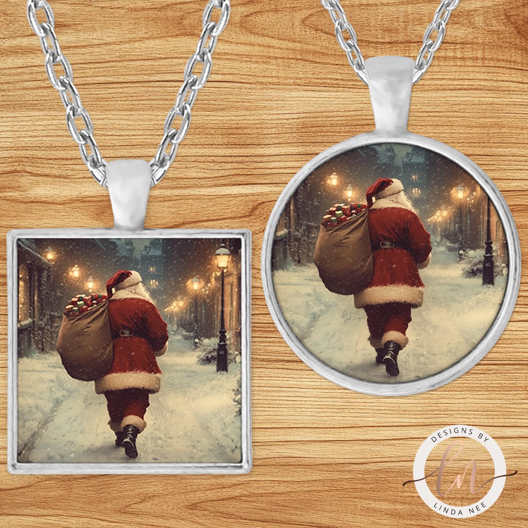 Santa Pendant Necklace - Christmas Holiday Gift for Her