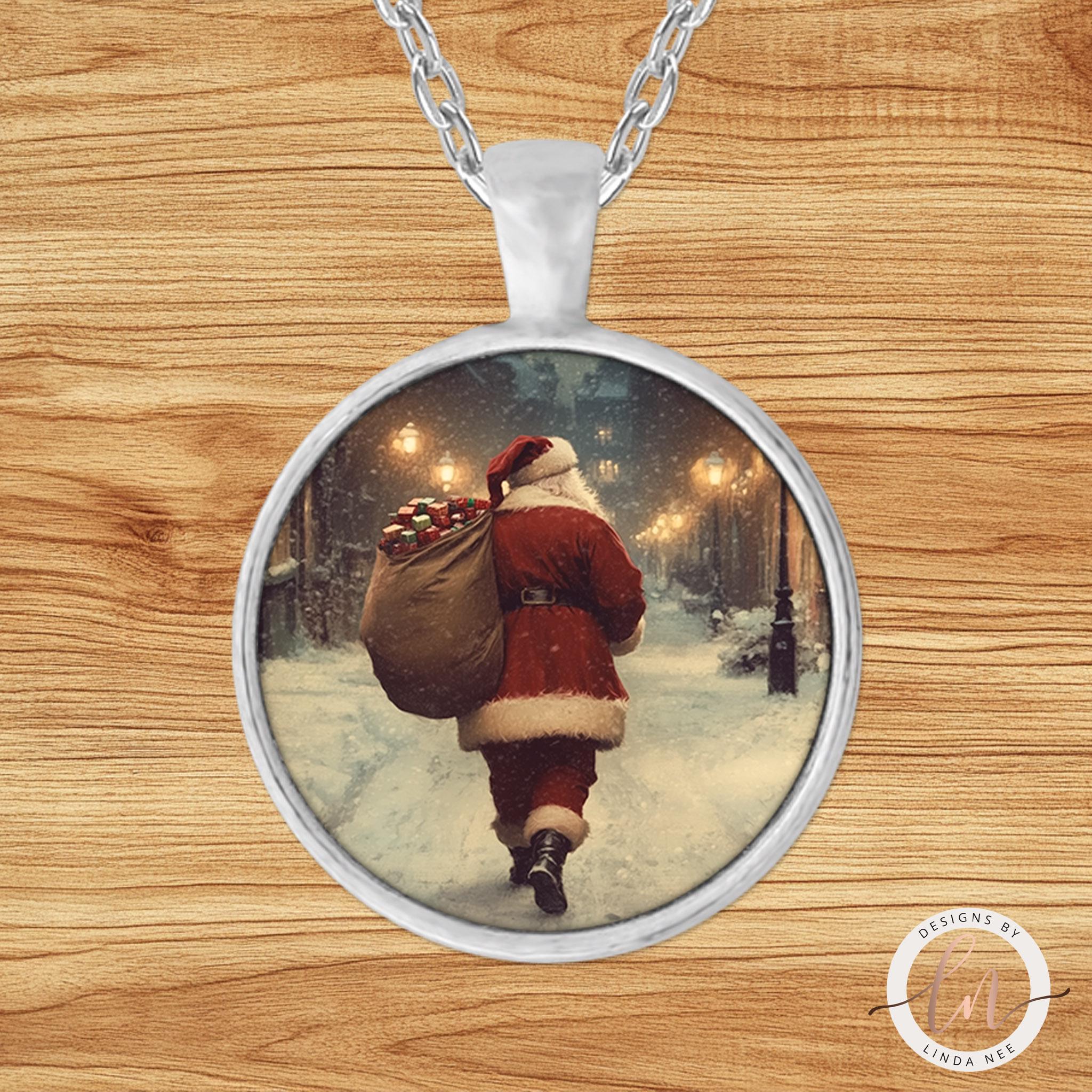 Santa Pendant Necklace - Christmas Holiday Gift for Her