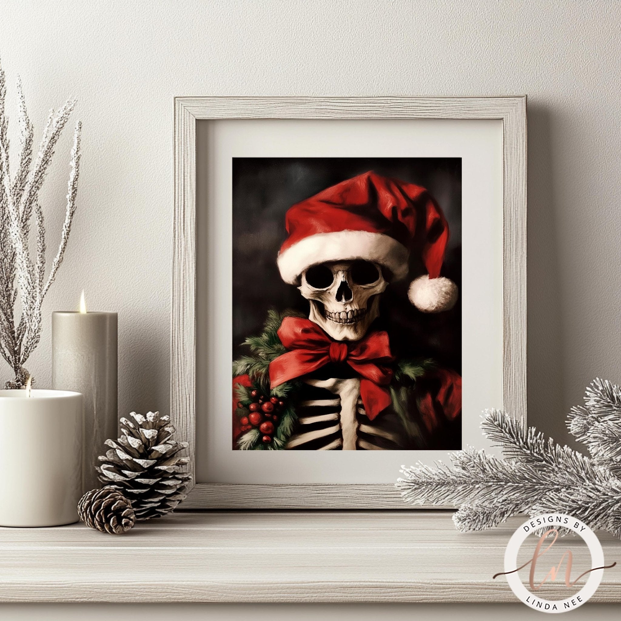 Santa Skeleton Christmas Art - Metal & Fine Art Print