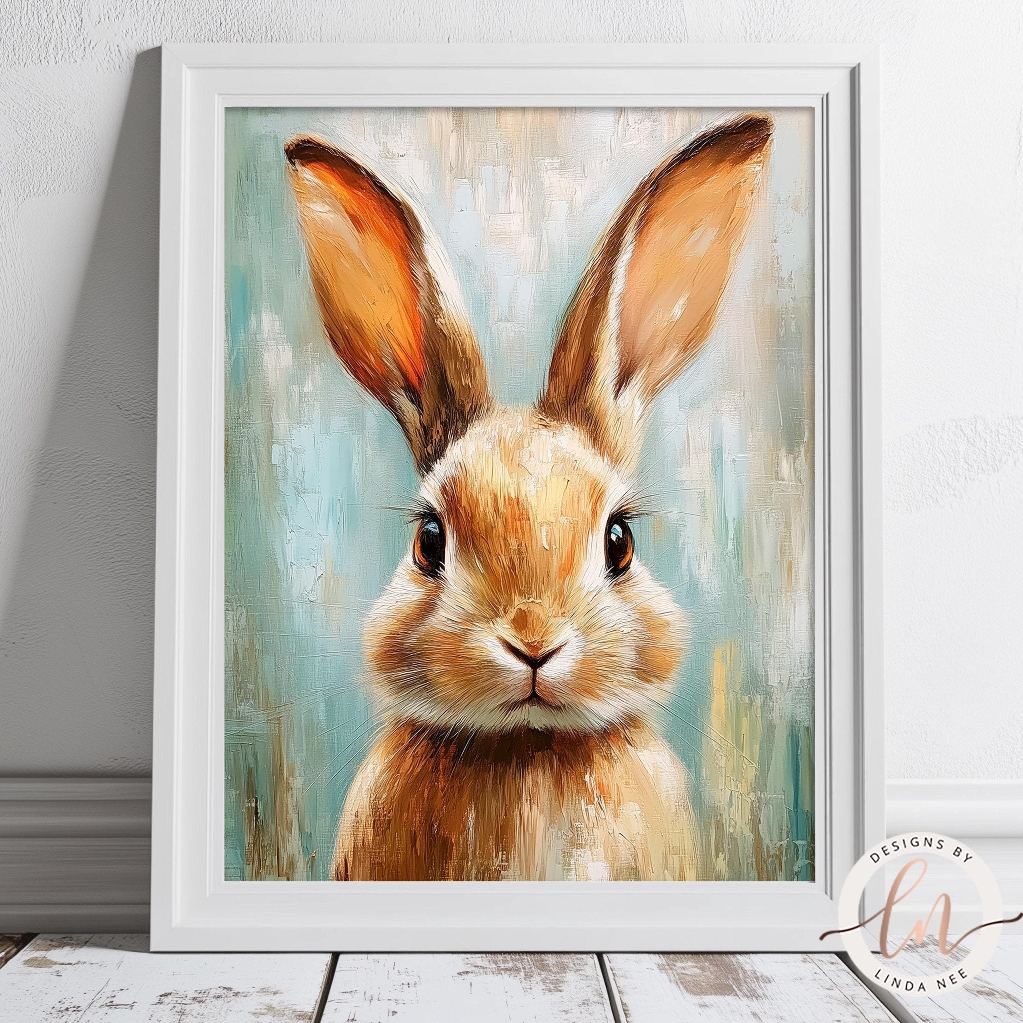 Spring Bunny Rabbit Print - Vintage Farmhouse Nursery Art