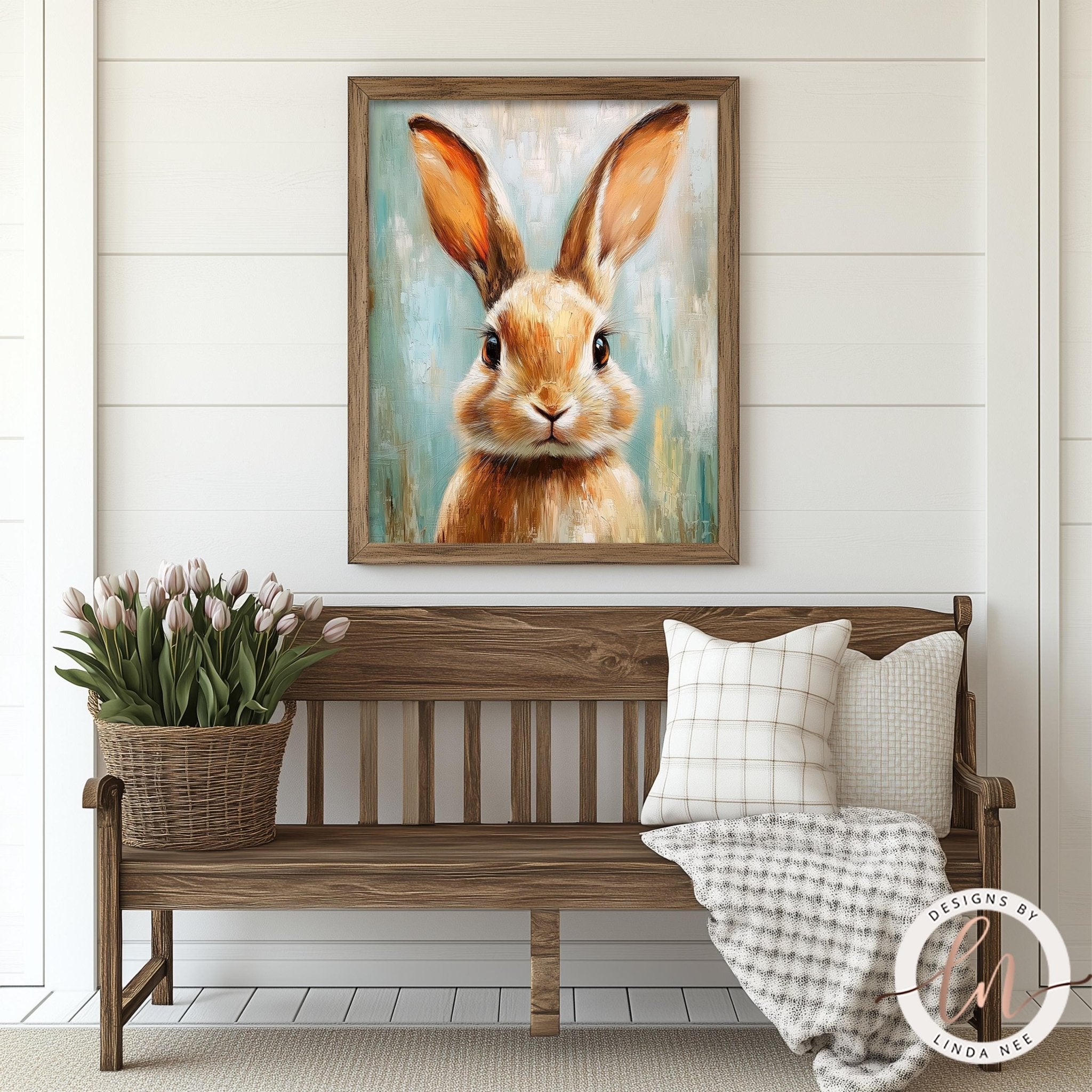 Spring Bunny Rabbit Print - Vintage Farmhouse Nursery Art